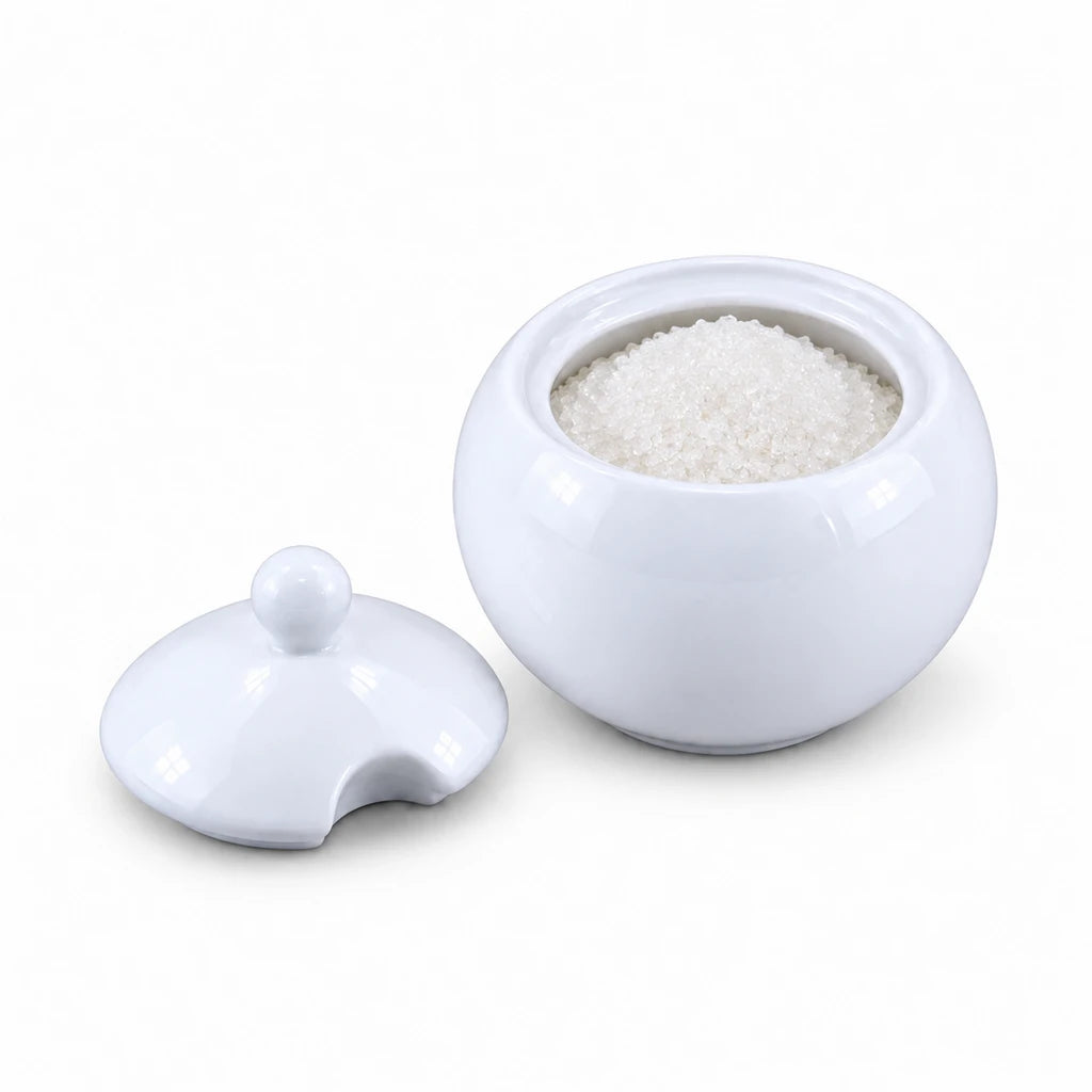 Forte B.K Round White Ceramic Sugar Pot with Lid, 450 ml