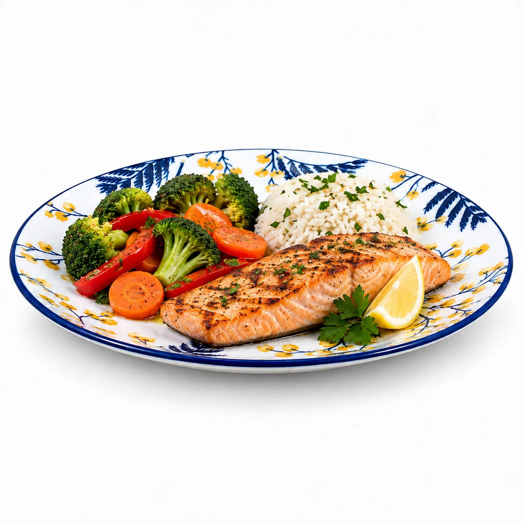 Gupan 10.5-Inch Navy Blue & Yellow Floral Ceramic Dinner Plate