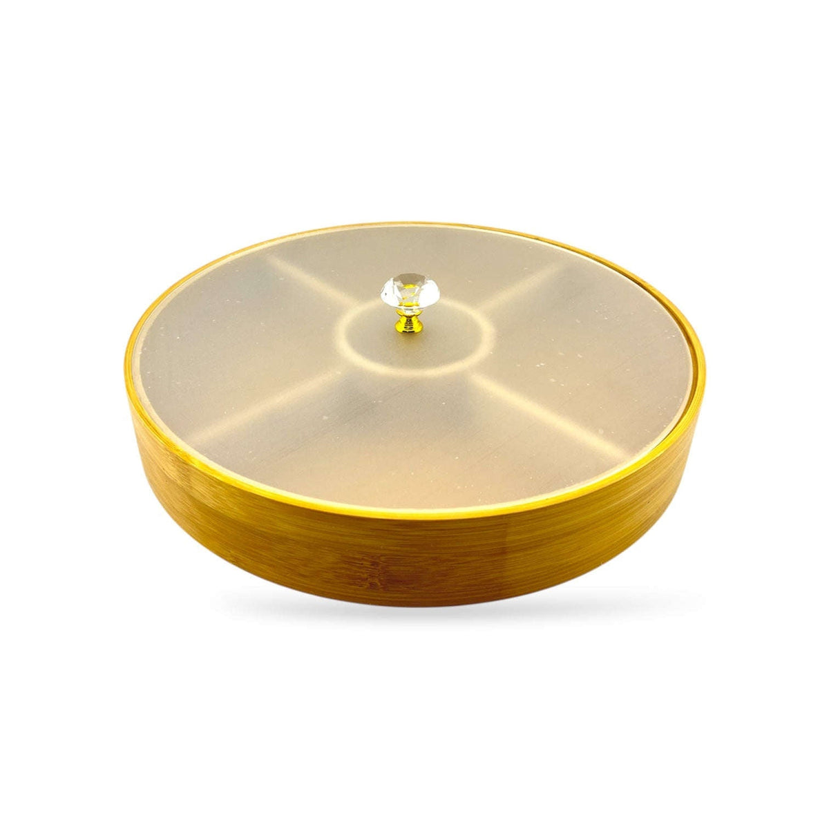 5-Portion Round Wooden Dry Fruit Dish With Acrylic Lid Kaka Bawa Sons