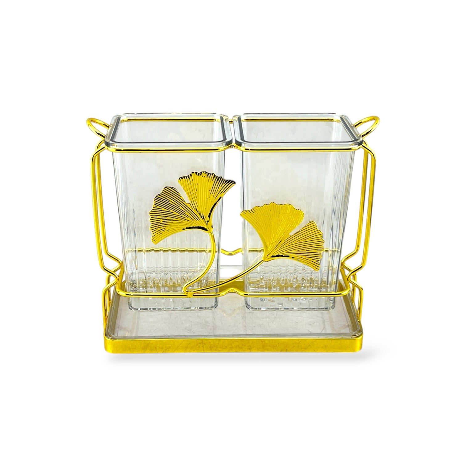 2-Portion Metal Spoons Holder Golden