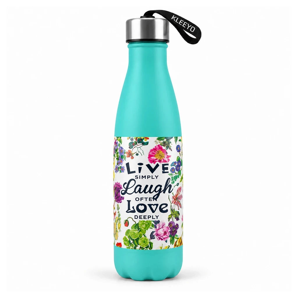 Kleeyo Turquoise Live Laugh Love Steel Bottle, 550 ml