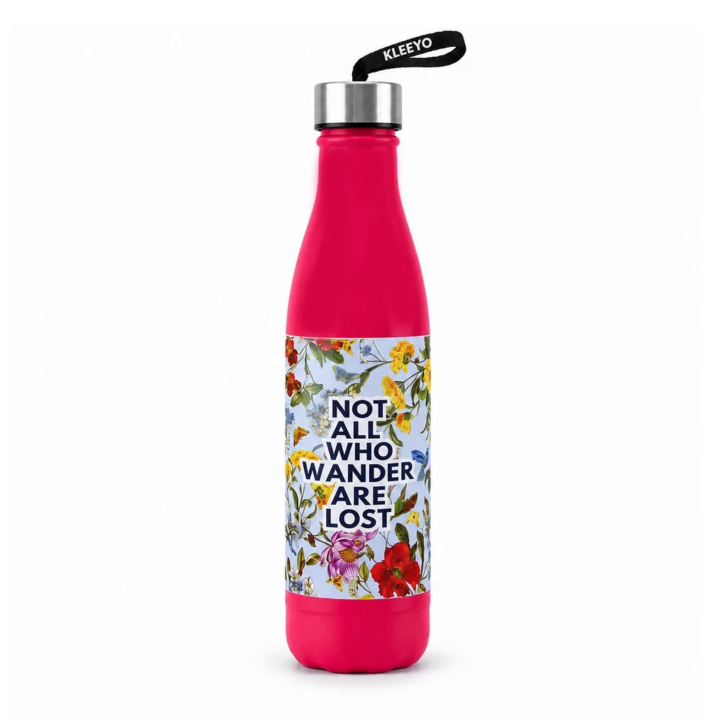 Kleeyo Red Wander Florals Steel Bottle, 550 ml
