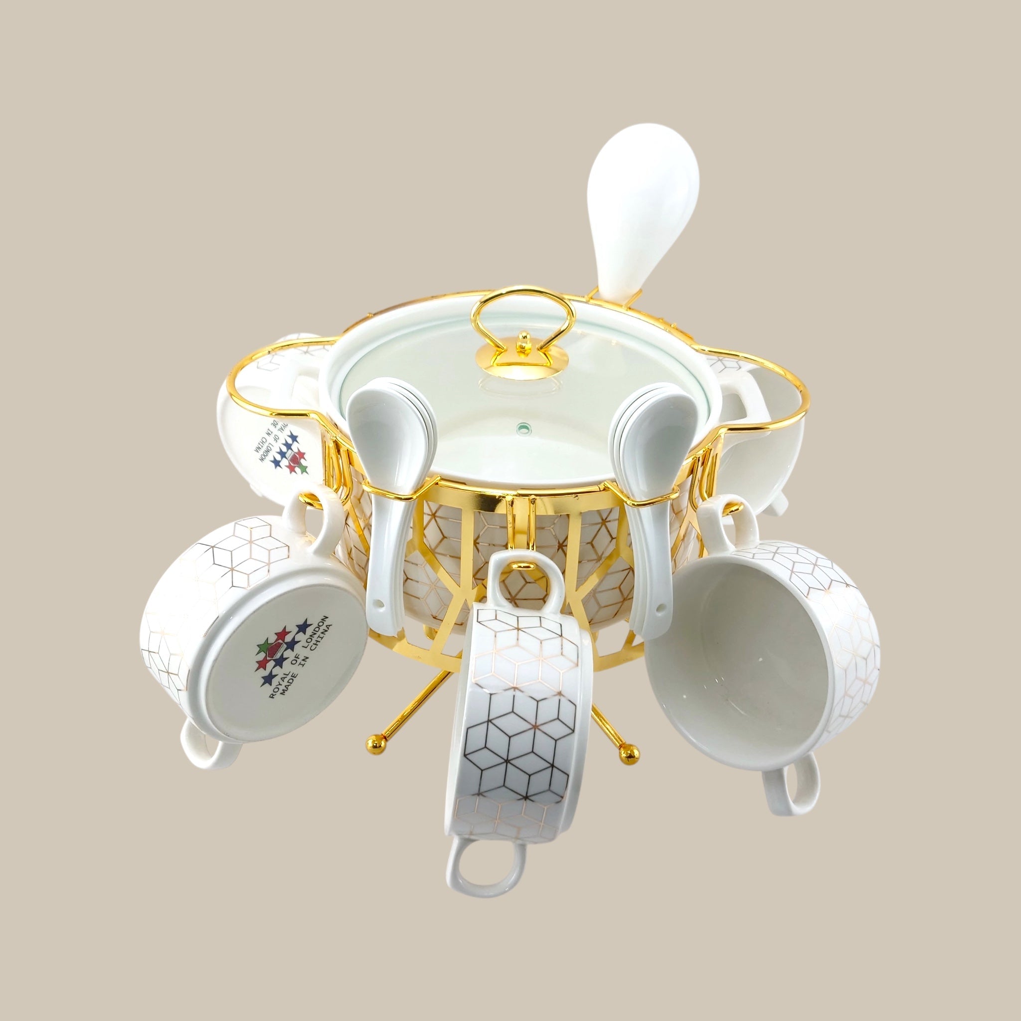 Royal 16-Piece Soup Set With Golden Stand Kaka Bawa Sons