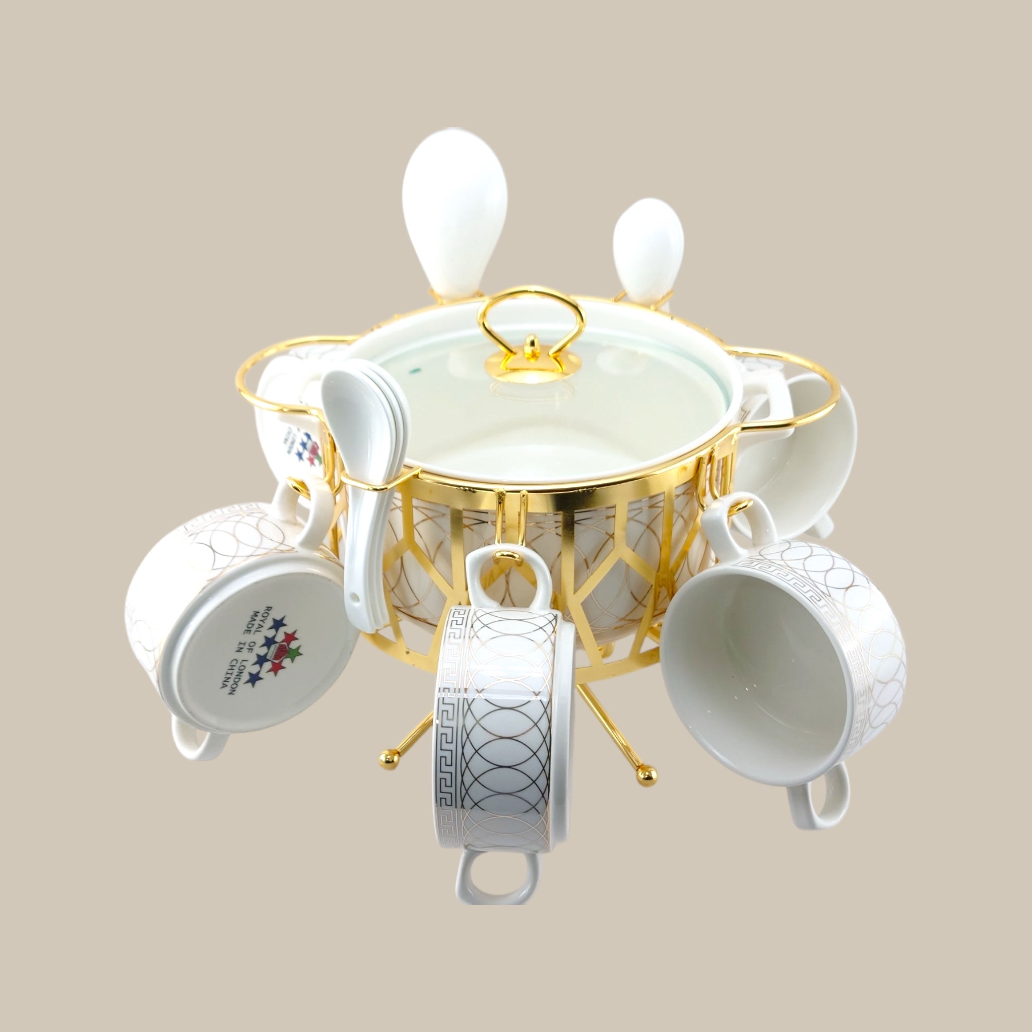 Royal 16-Piece Soup Set With Golden Stand Kaka Bawa Sons