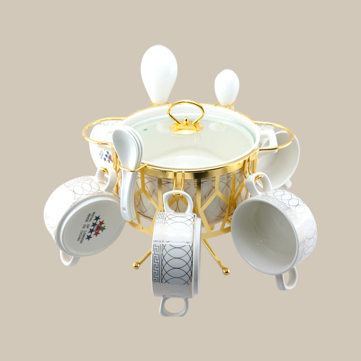 Royal 16-Piece Soup Set With Golden Stand Kaka Bawa Sons