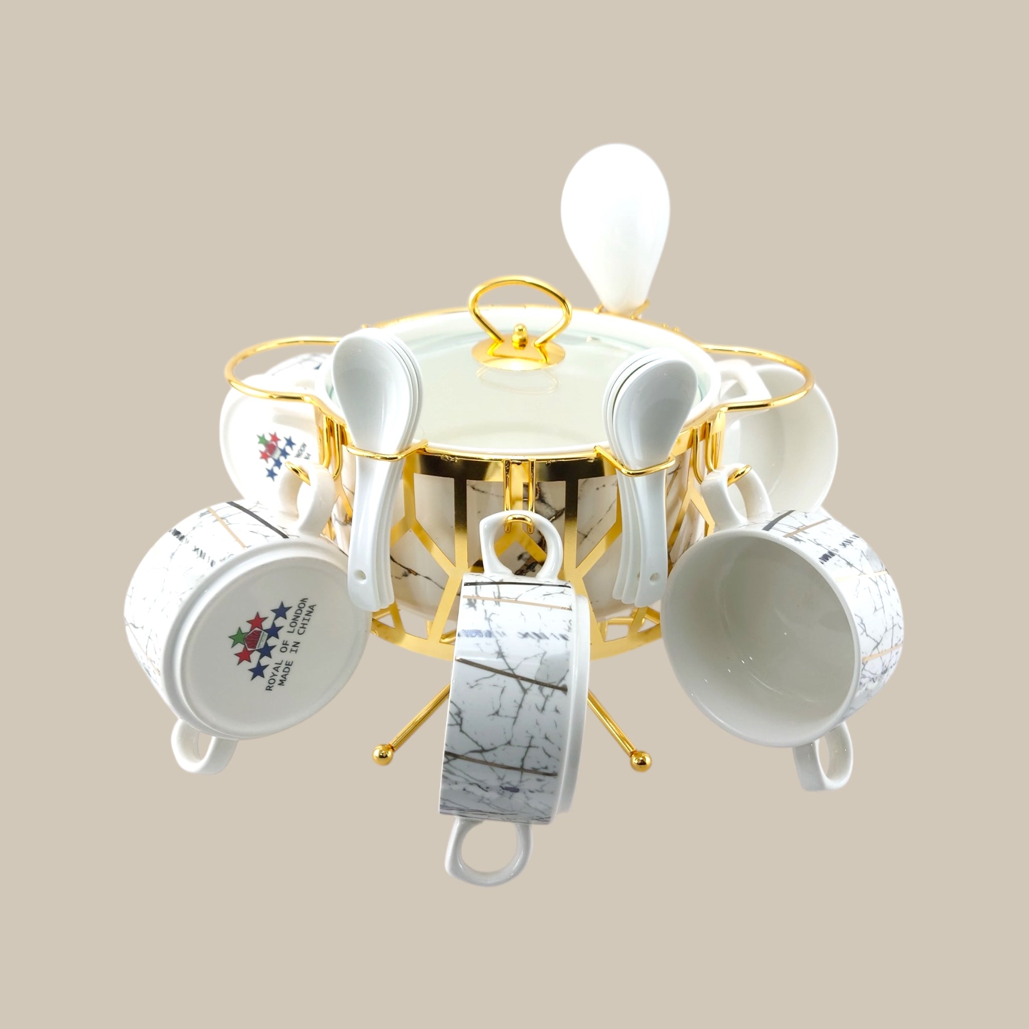 Royal 16-Piece Soup Set With Golden Stand Kaka Bawa Sons