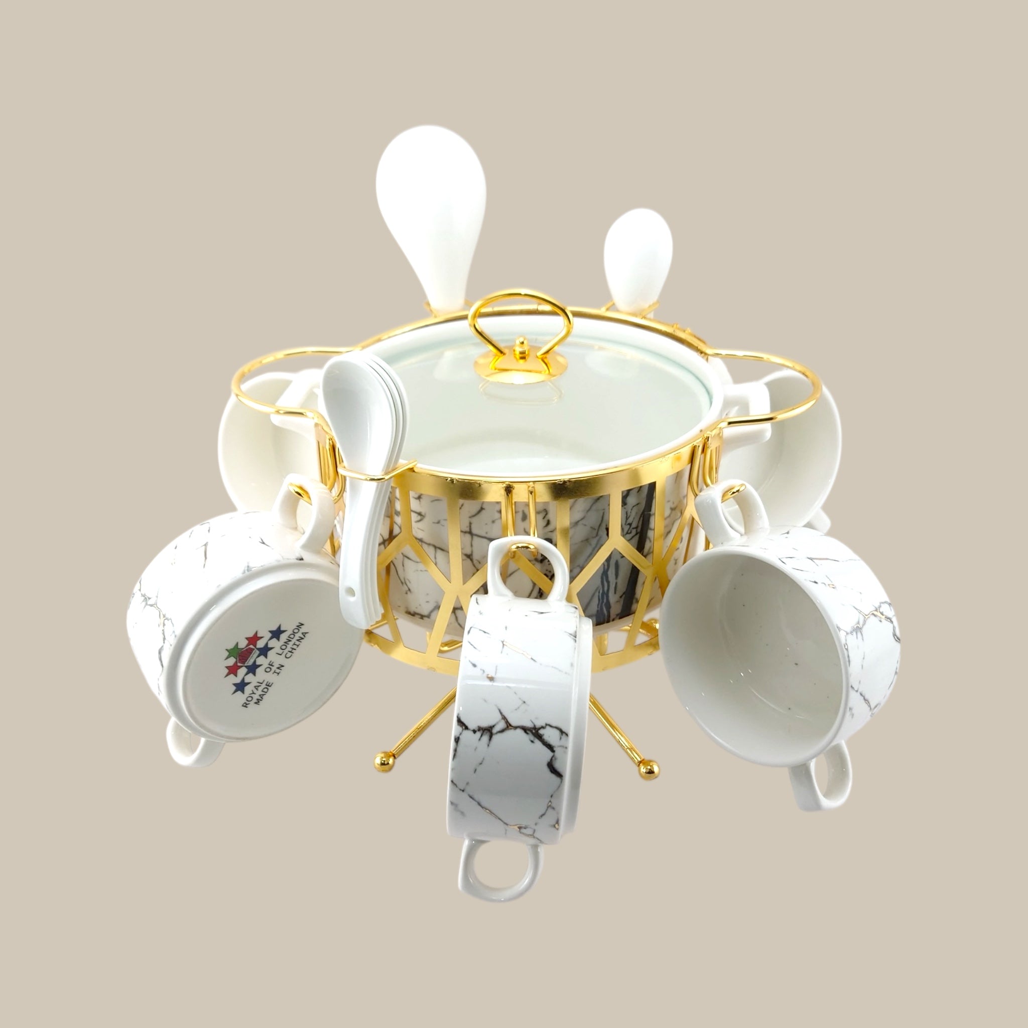 Royal 16-Piece Soup Set With Golden Stand Kaka Bawa Sons