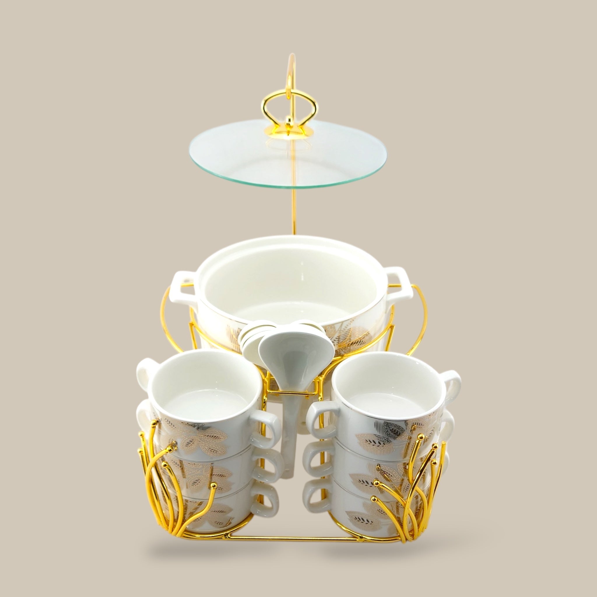 Royal 16-Piece Soup Set With Golden Stand Kaka Bawa Sons