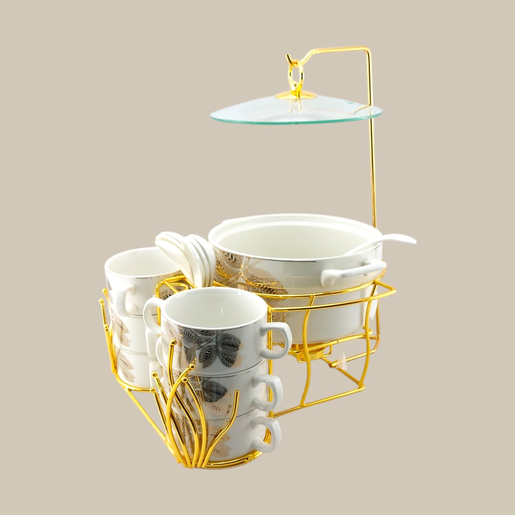 Royal 16-Piece Soup Set With Golden Stand Kaka Bawa Sons