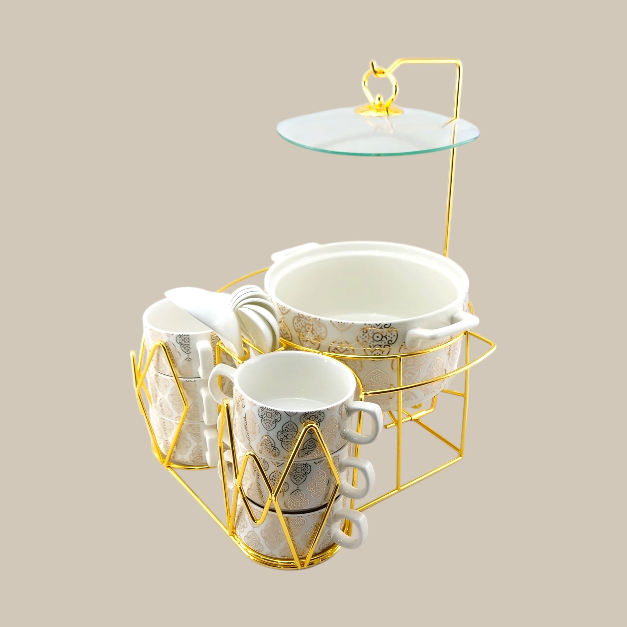 Royal 16-Piece Soup Set With Golden Stand Kaka Bawa Sons