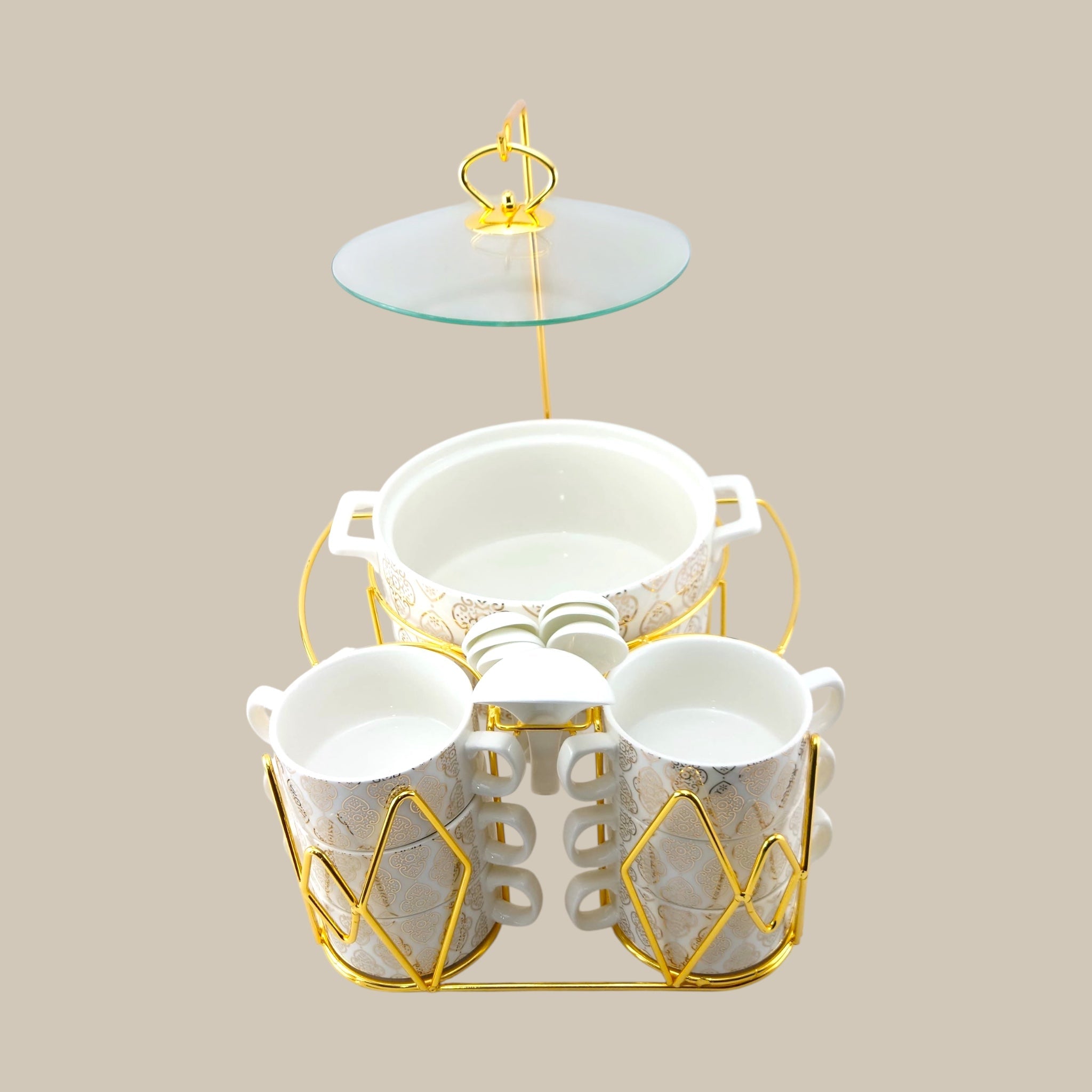 Royal 16-Piece Soup Set With Golden Stand Kaka Bawa Sons