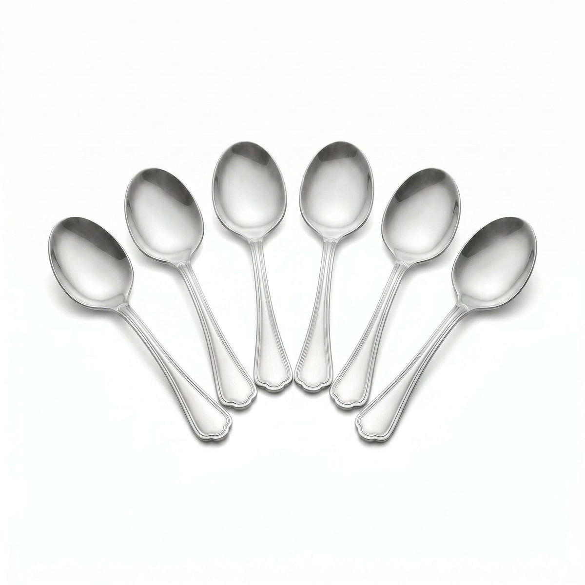 N.F Moon 6-Piece Stainless Steel Silver Dessert Soup Spoon Set Kaka Bawa Sons