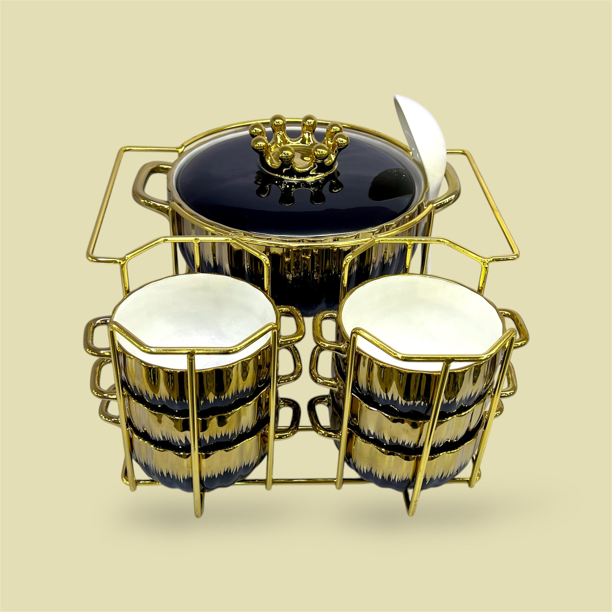 16-Piece Royale Soup Set With Stand Black With Golden