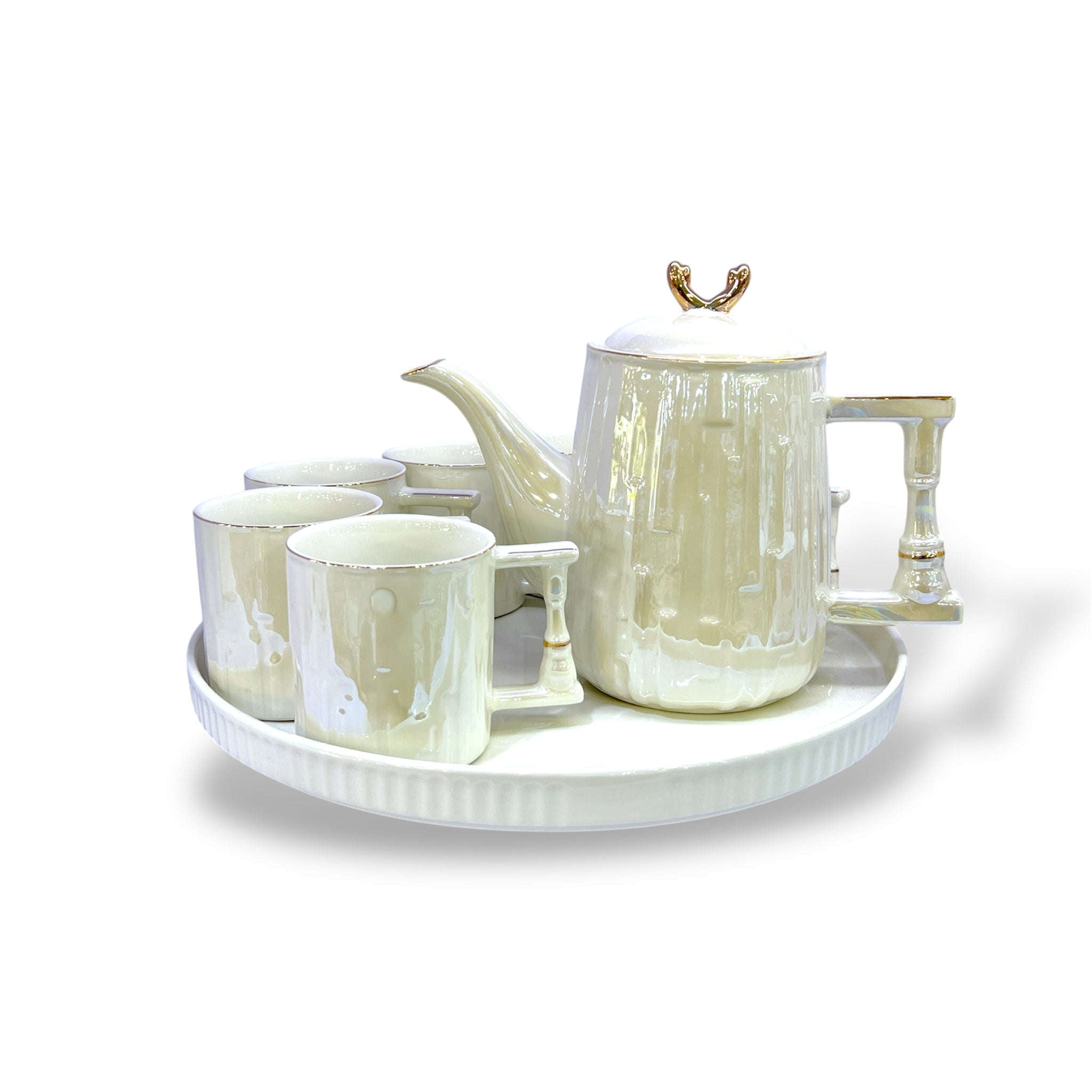 8-Piece Royal Spinning Coffee Set White Kaka Bawa Sons