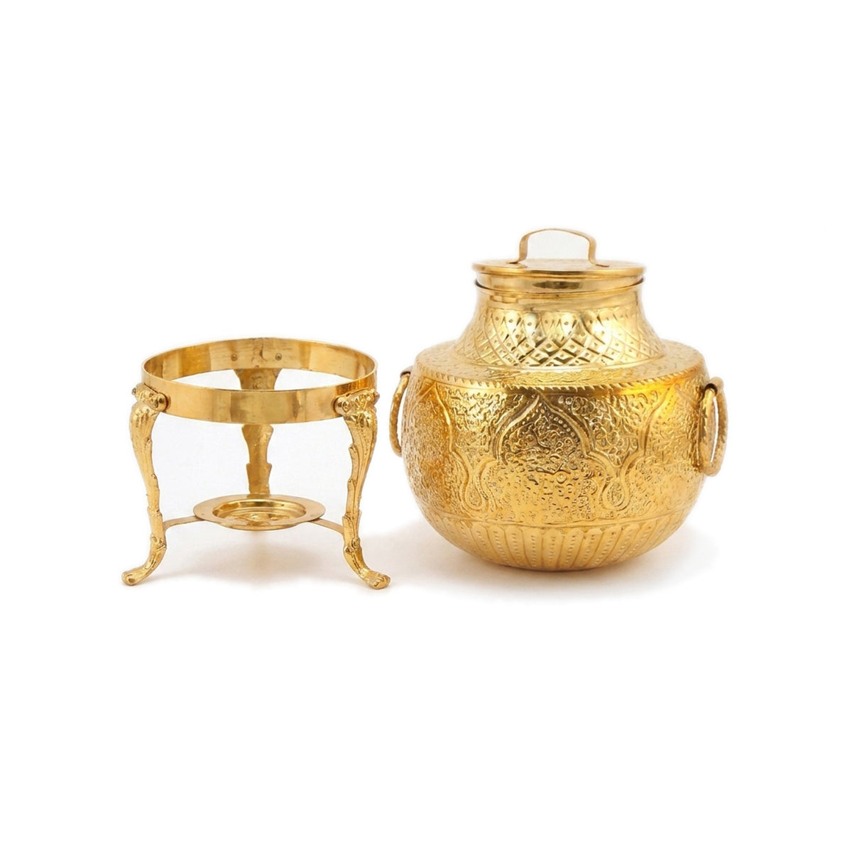 G.N 5-Liter, 3-Person Golden Brass Coated Hand-Crafted Round Daig With Stand Kaka Bawa Sons