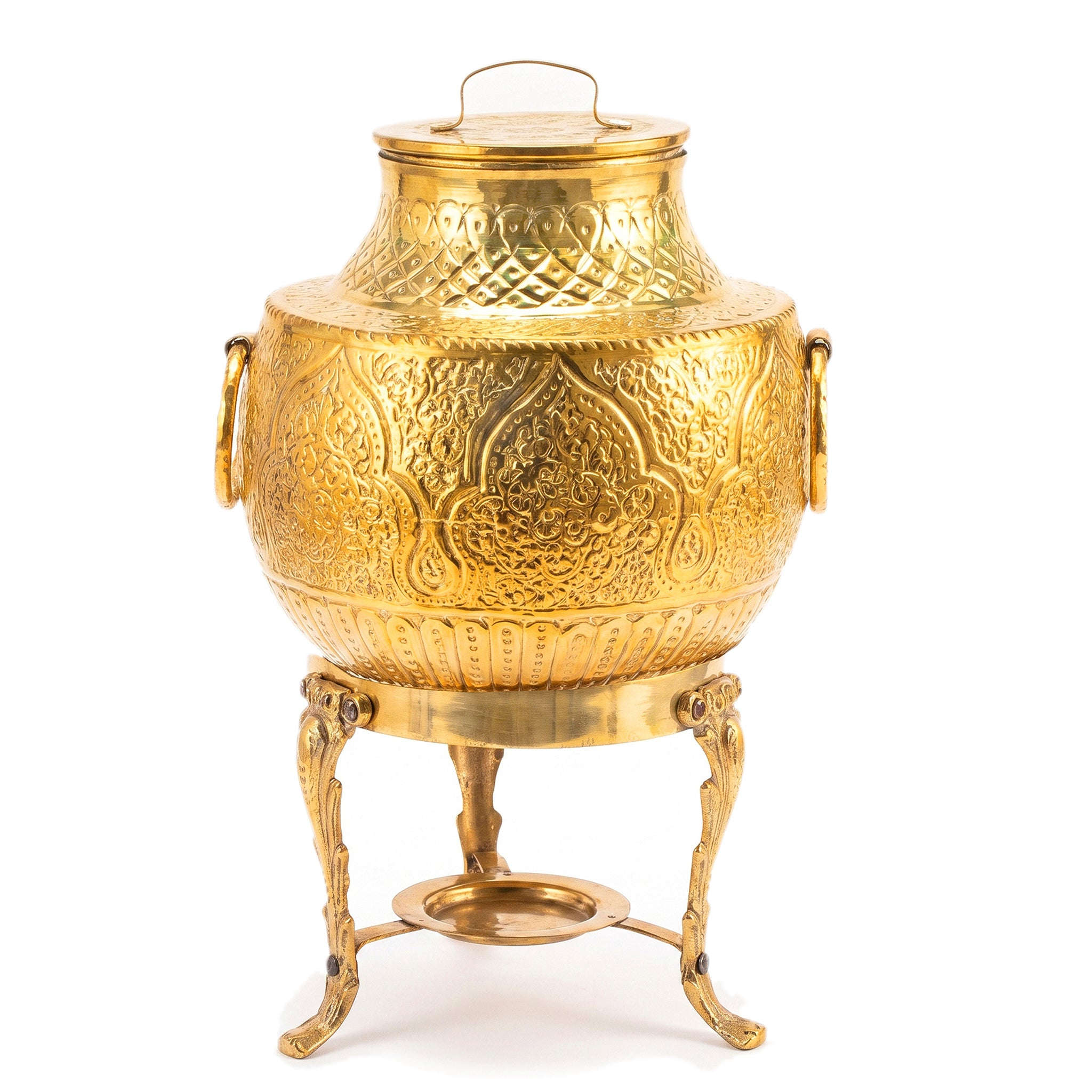 G.N 7-Liters, 6-Person Round Hand-Crafted Brass Round Daigs With Stand Kaka Bawa Sons