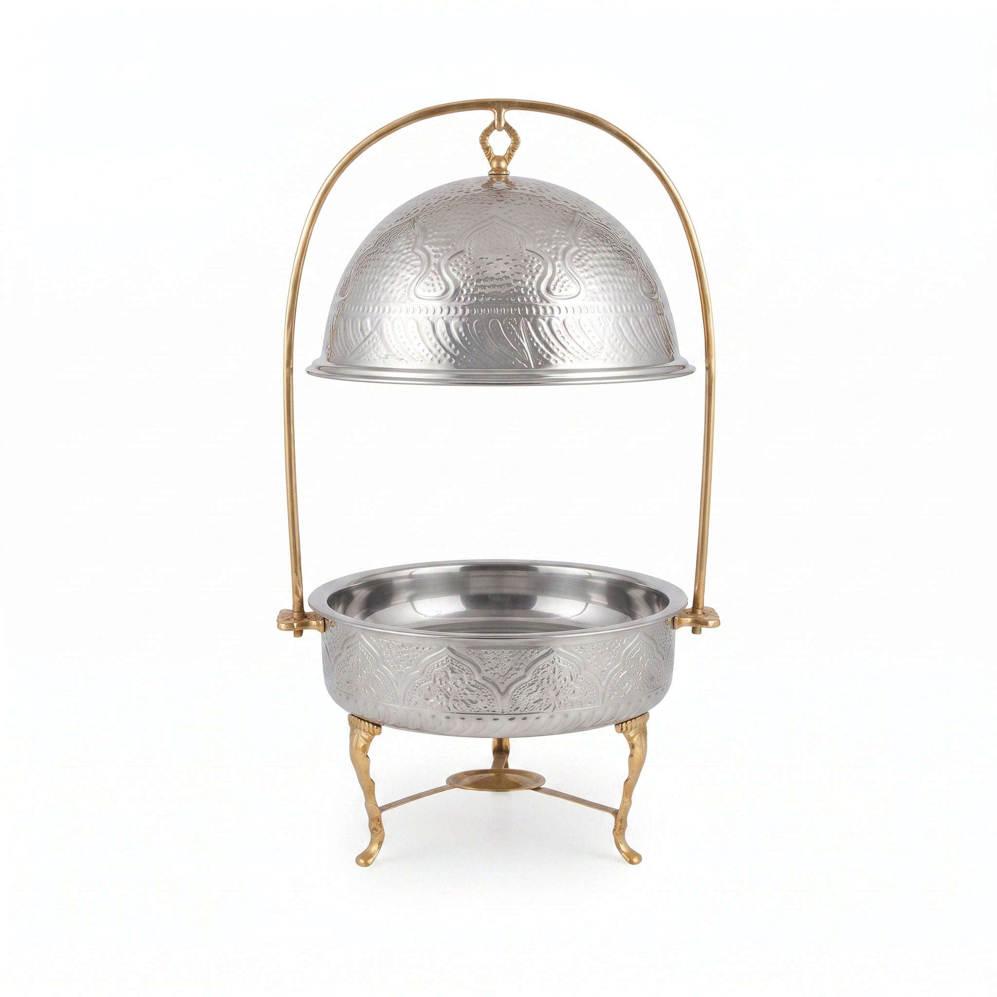 G.N 5-liter, 5-person Hand-Crafted Brass Round Lift-Top Chafing Dishes Kaka Bawa Sons