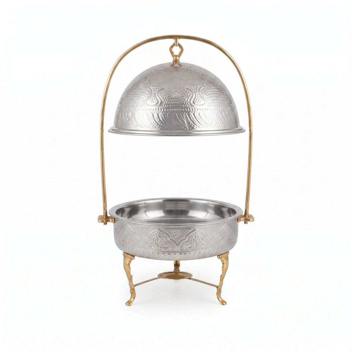 G.N 5-liter, 5-person Hand-Crafted Brass Round Lift-Top Chafing Dishes Kaka Bawa Sons