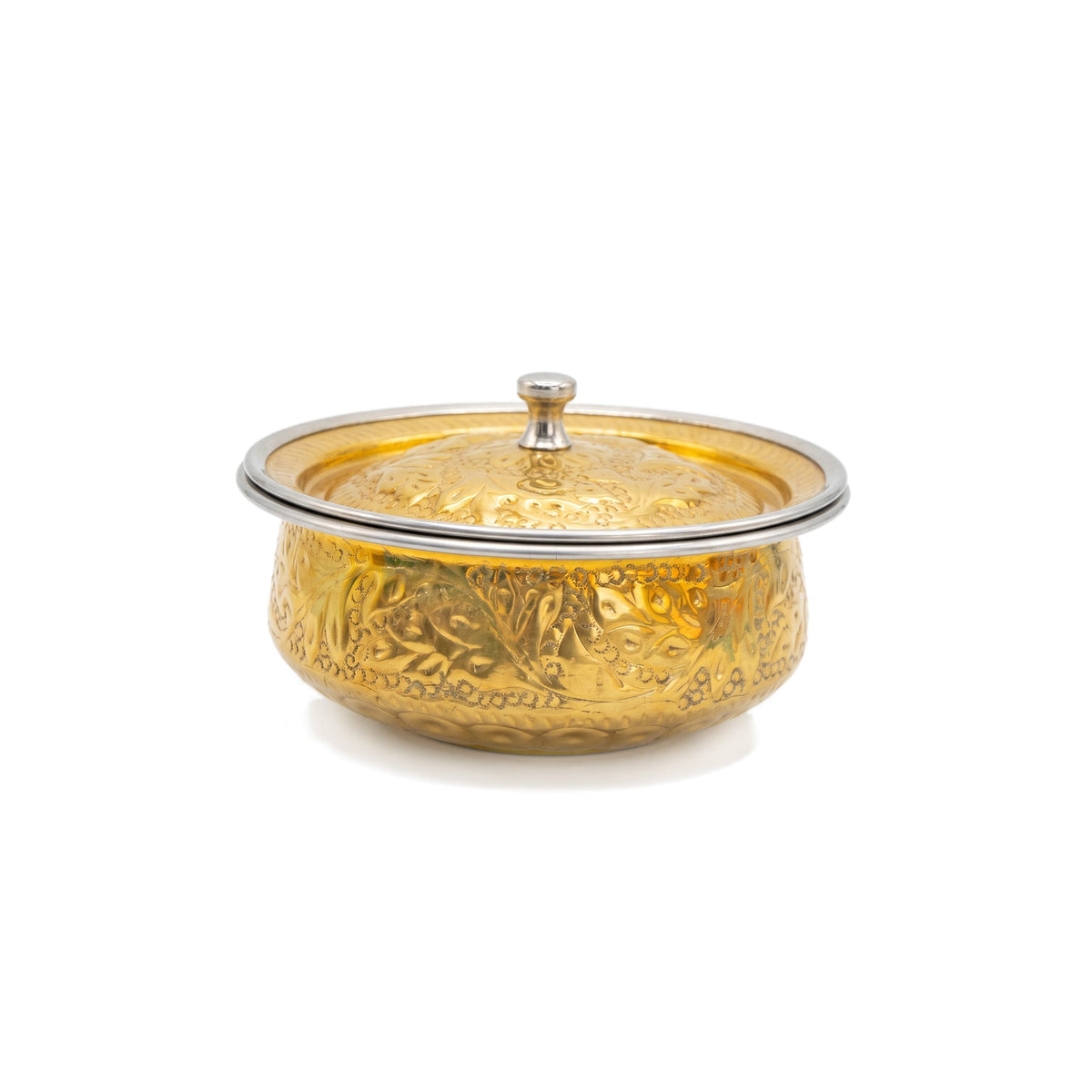R.S Brass Golden Coating Naqshi Serving Pot Kaka Bawa Sons
