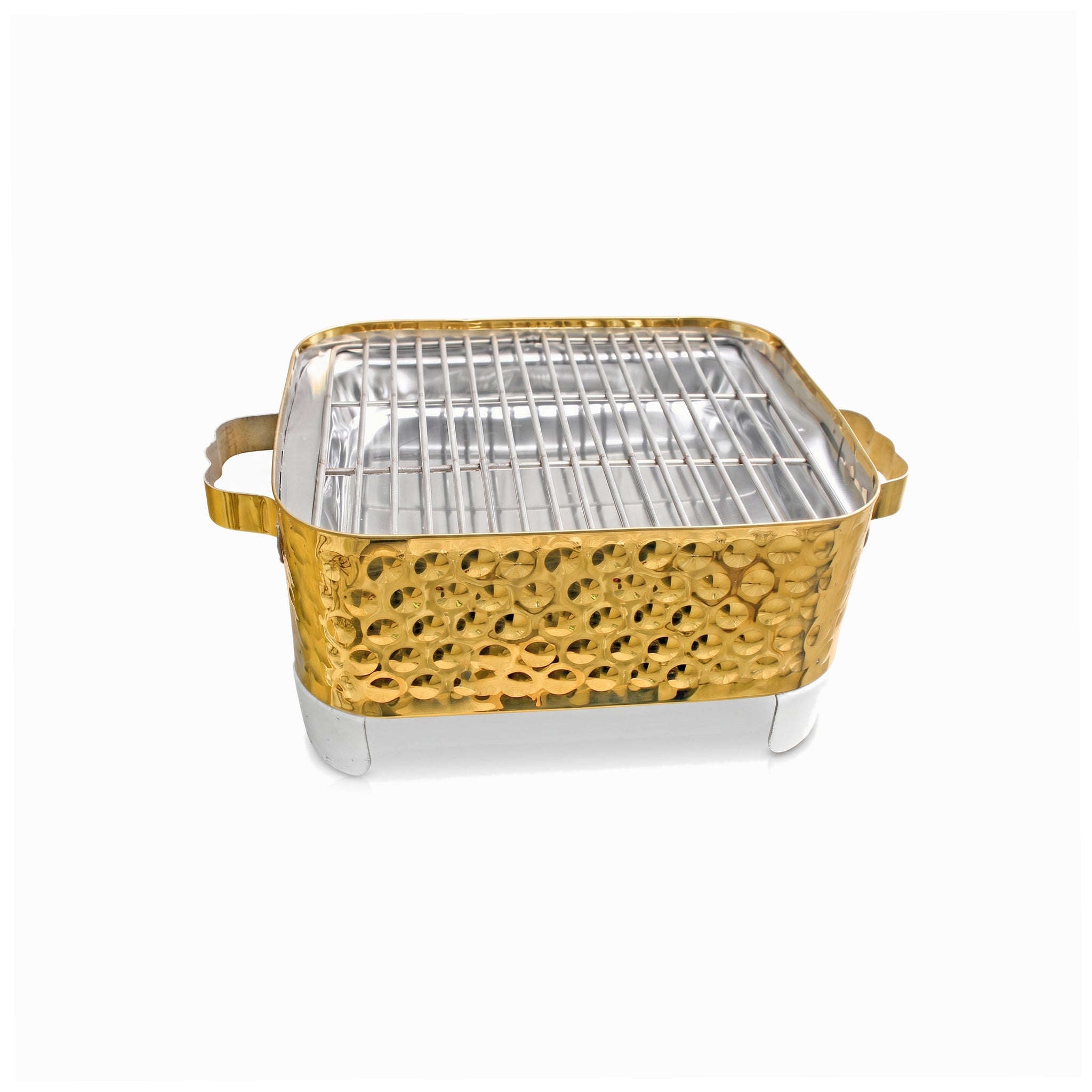 R.S Brass Golden Coating Rectangular Bubble Pattern Barbeque Pits With Grills Kaka Bawa Sons
