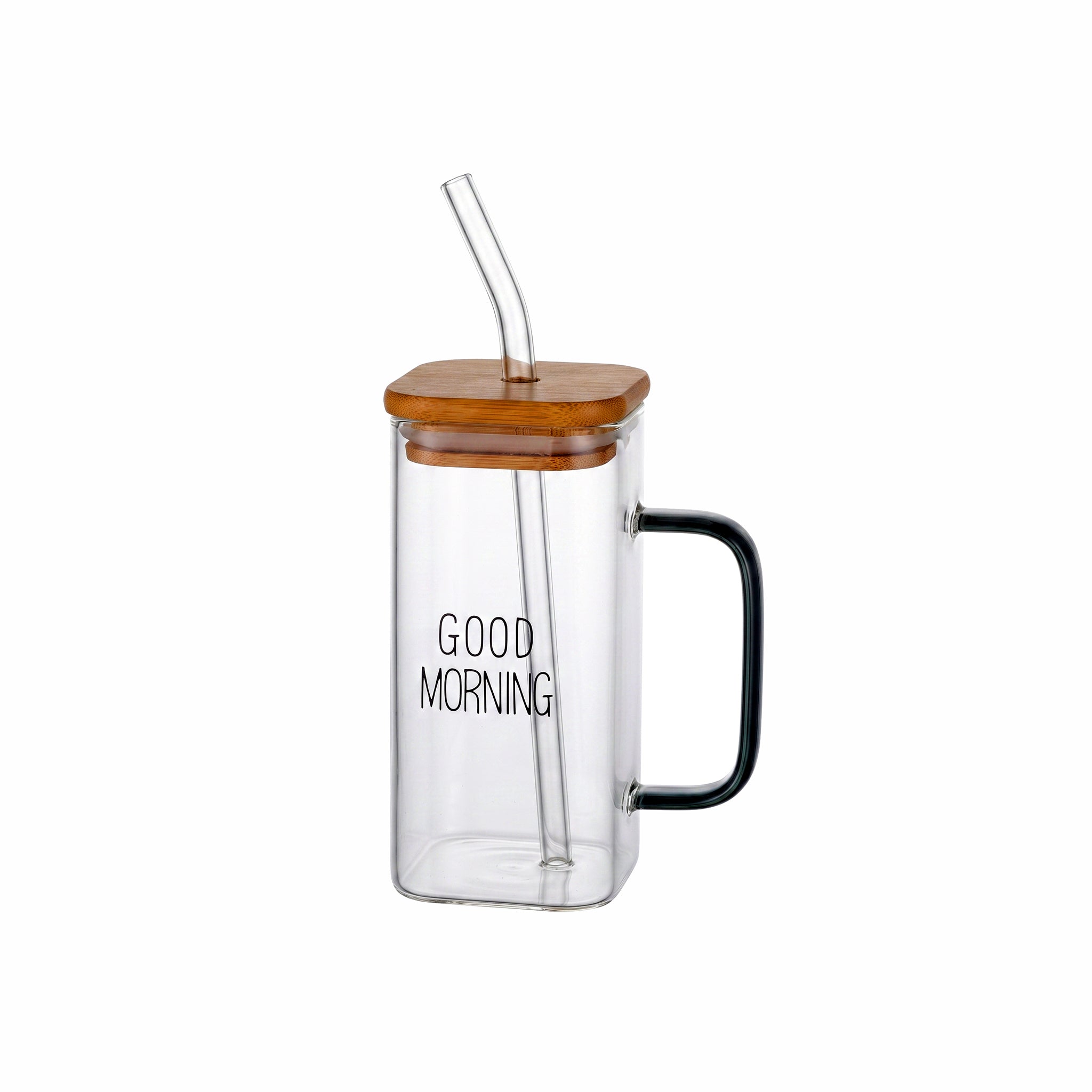 D.W.M 350 ML Square Glass Mug With Straw Kaka Bawa Sons