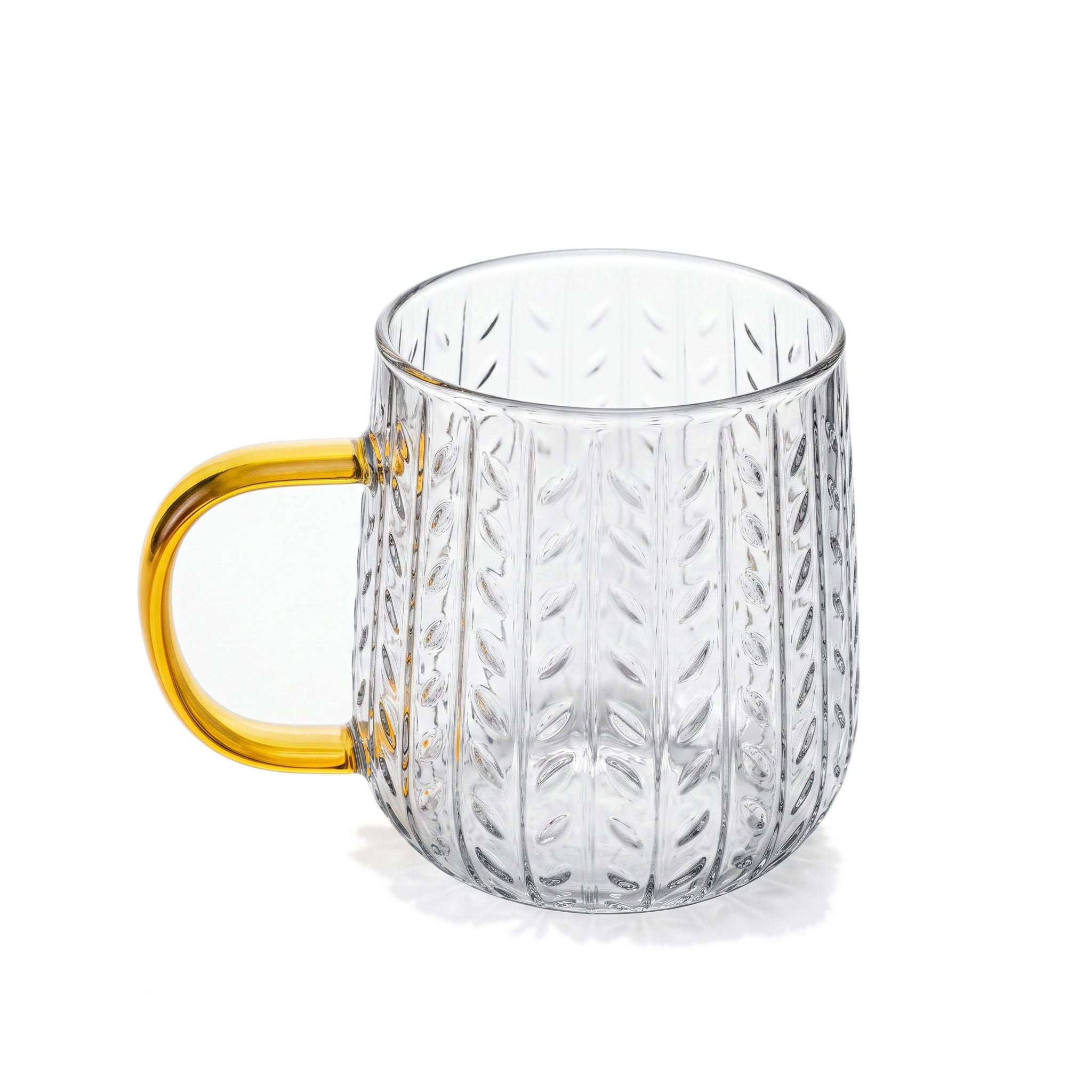 D.W.M 400 ML Vertical Fluted Texture With Leaf Motif, Amber Handle Glass Kaka Bawa Sons