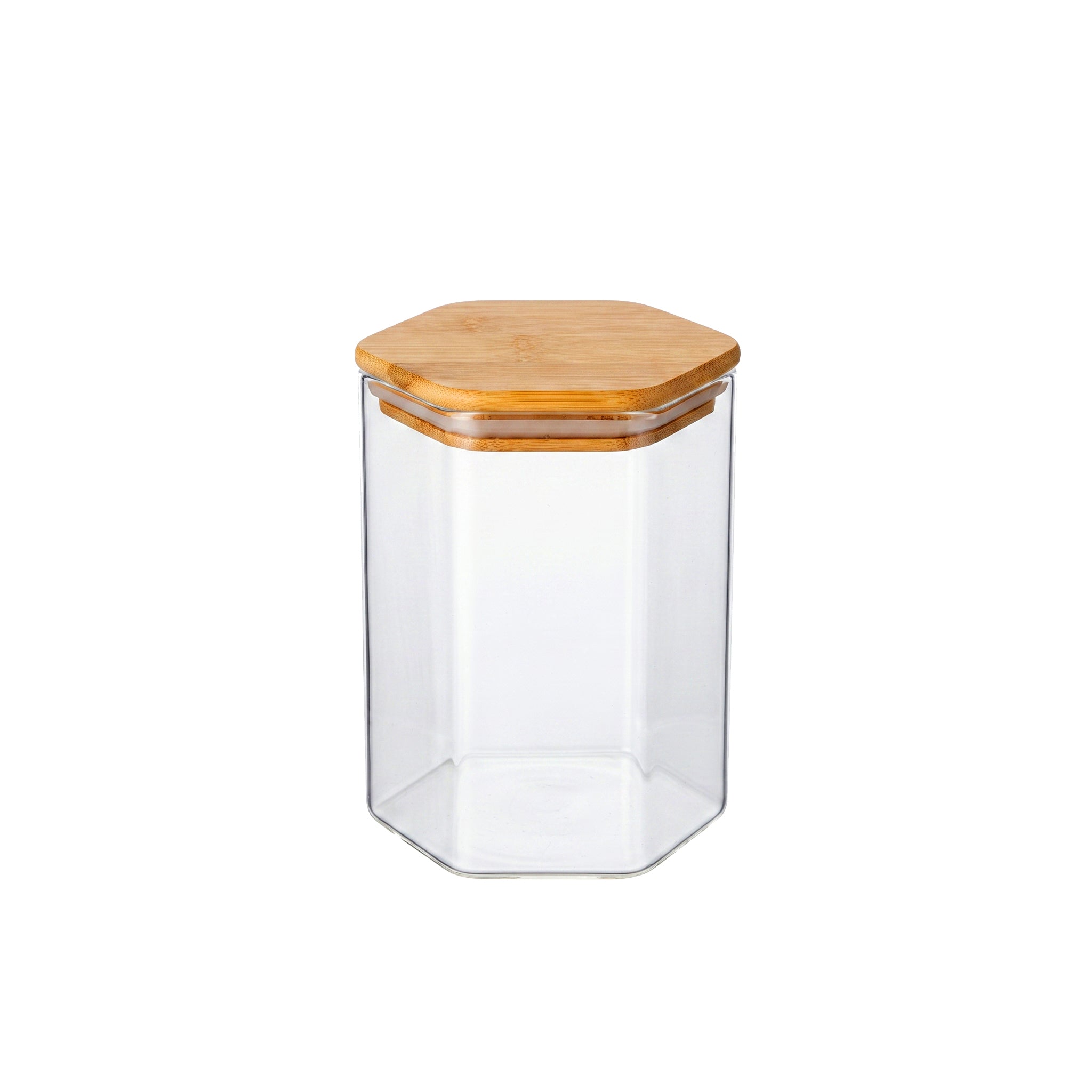 S.G Hexagonal Glass Jars With Wooden Lids Kaka Bawa Sons