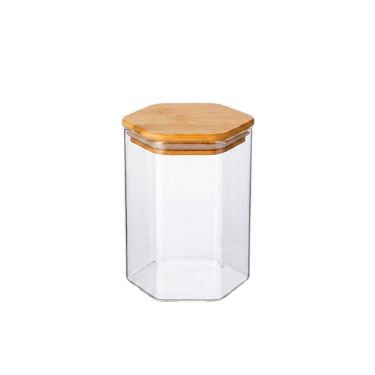 S.G Hexagonal Glass Jars With Wooden Lids Kaka Bawa Sons