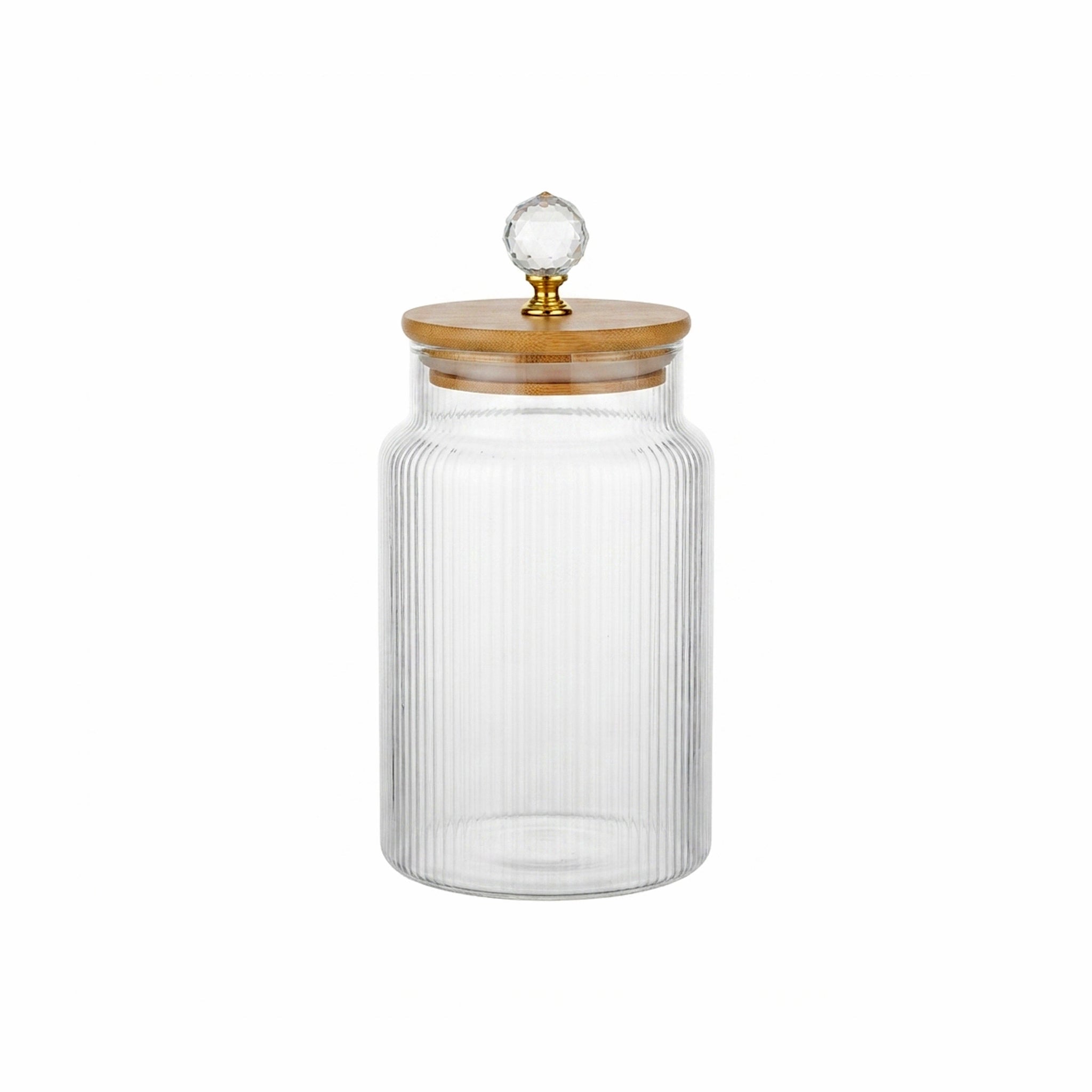S.G Vertical Ribbed Diamond Head Glass Jar With Wooden Lid Kaka Bawa Sons