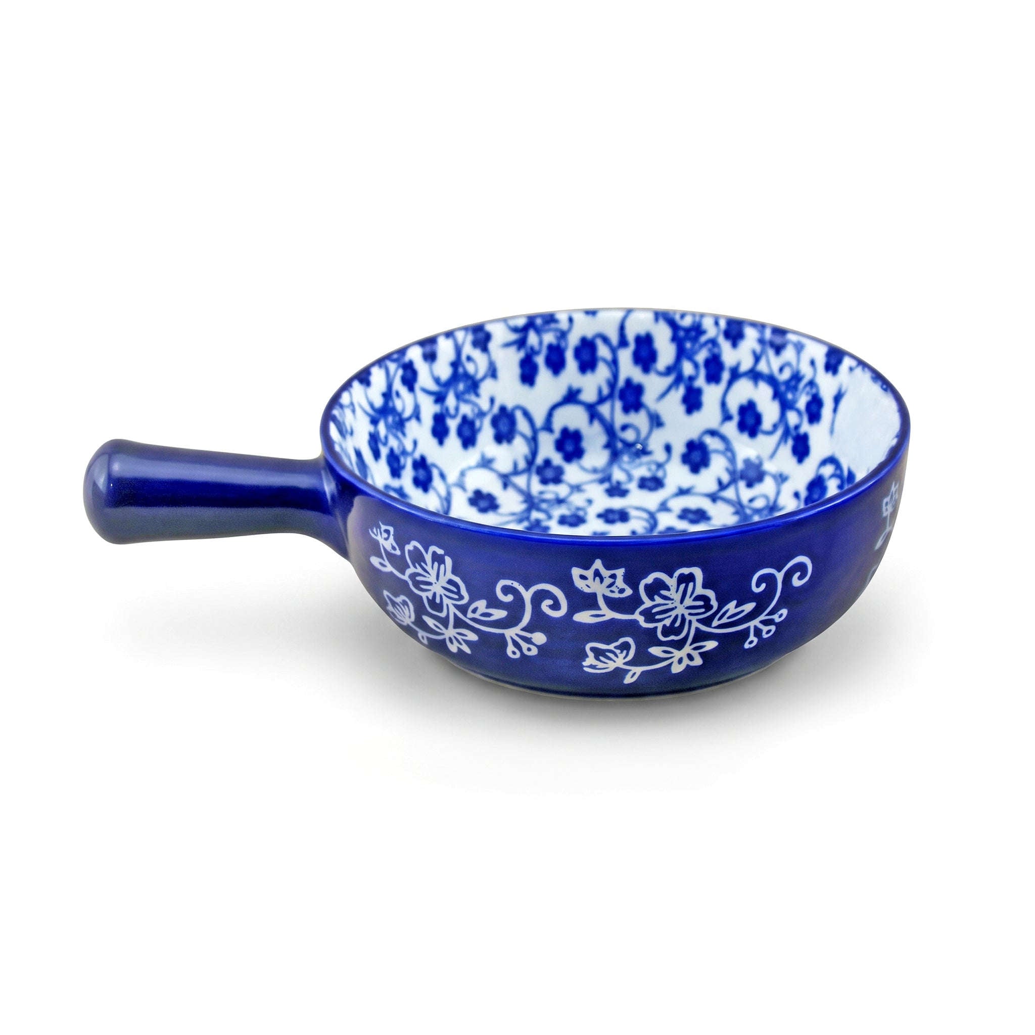 Gupan 6.5-Inches Ceramic Blue Floral Handled Dish Kaka Bawa Sons