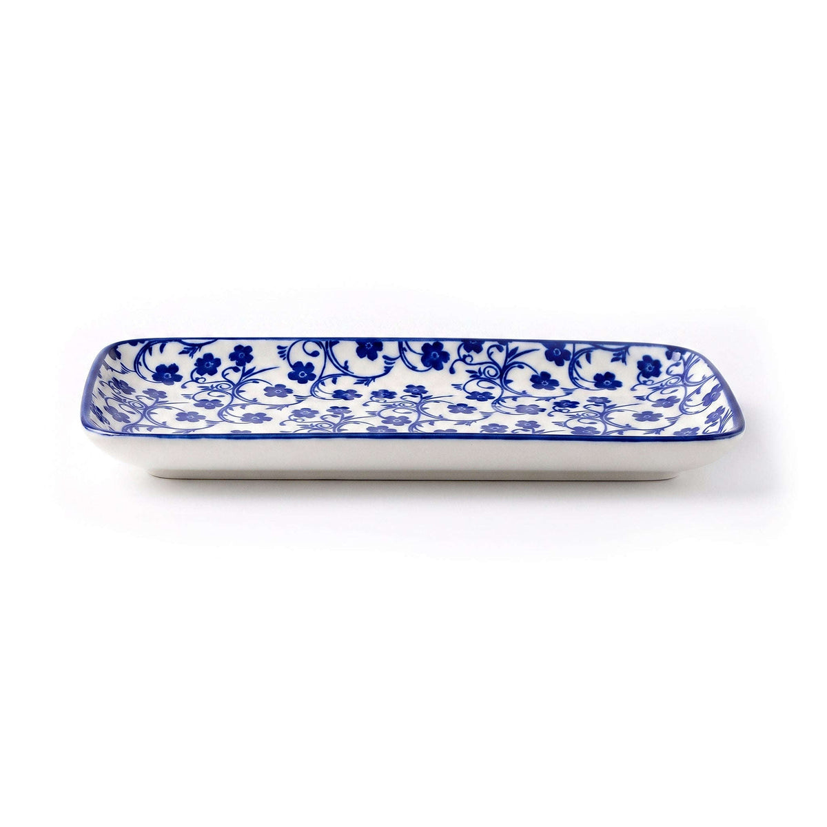 Gupan 8.5-Inches Rectangular Blue Floral Serving Tray Kaka Bawa Sons