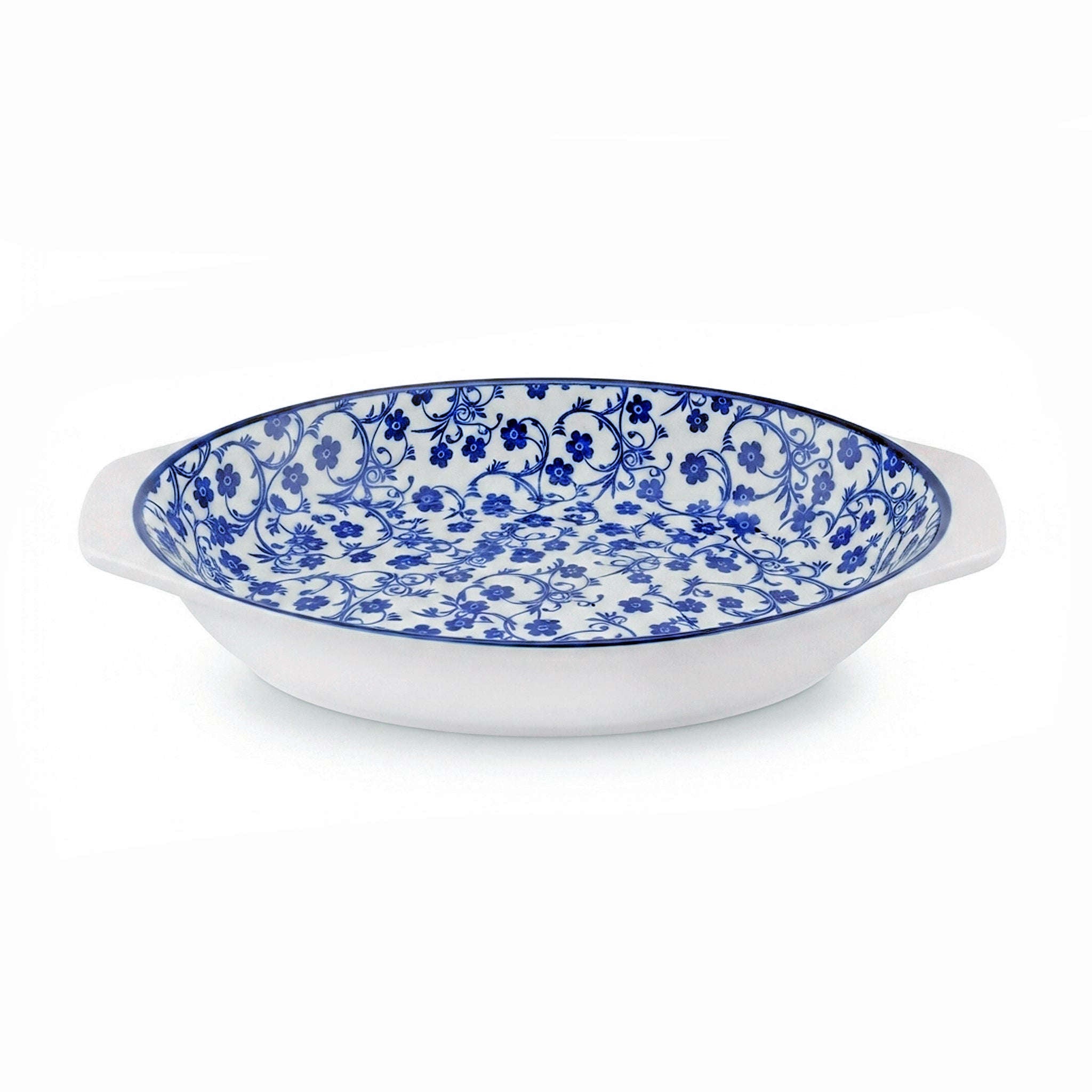 Gupan 11-Inches Blue Floral Oval Serving Dish Kaka Bawa Sons