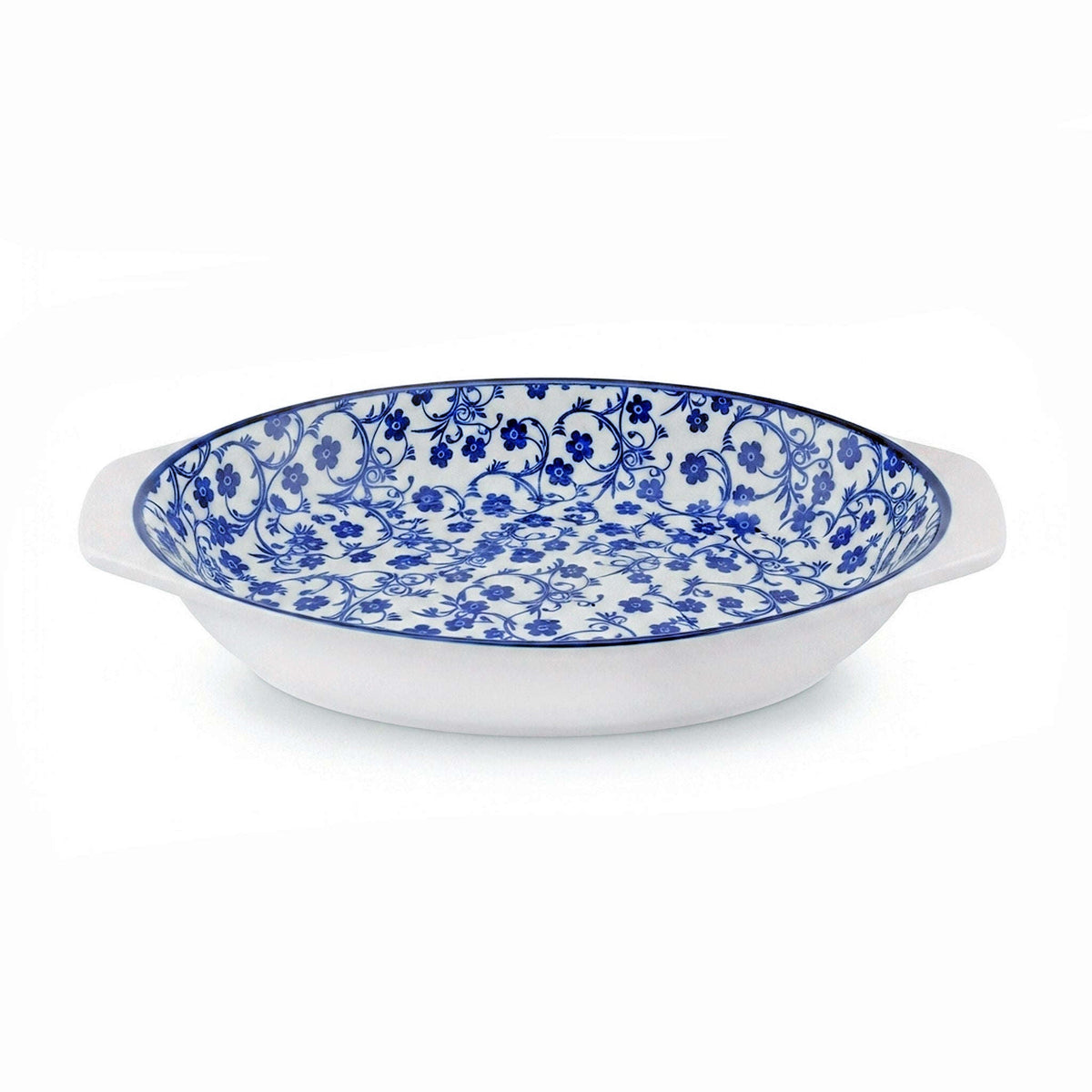 Gupan 11-Inches Blue Floral Oval Serving Dish Kaka Bawa Sons