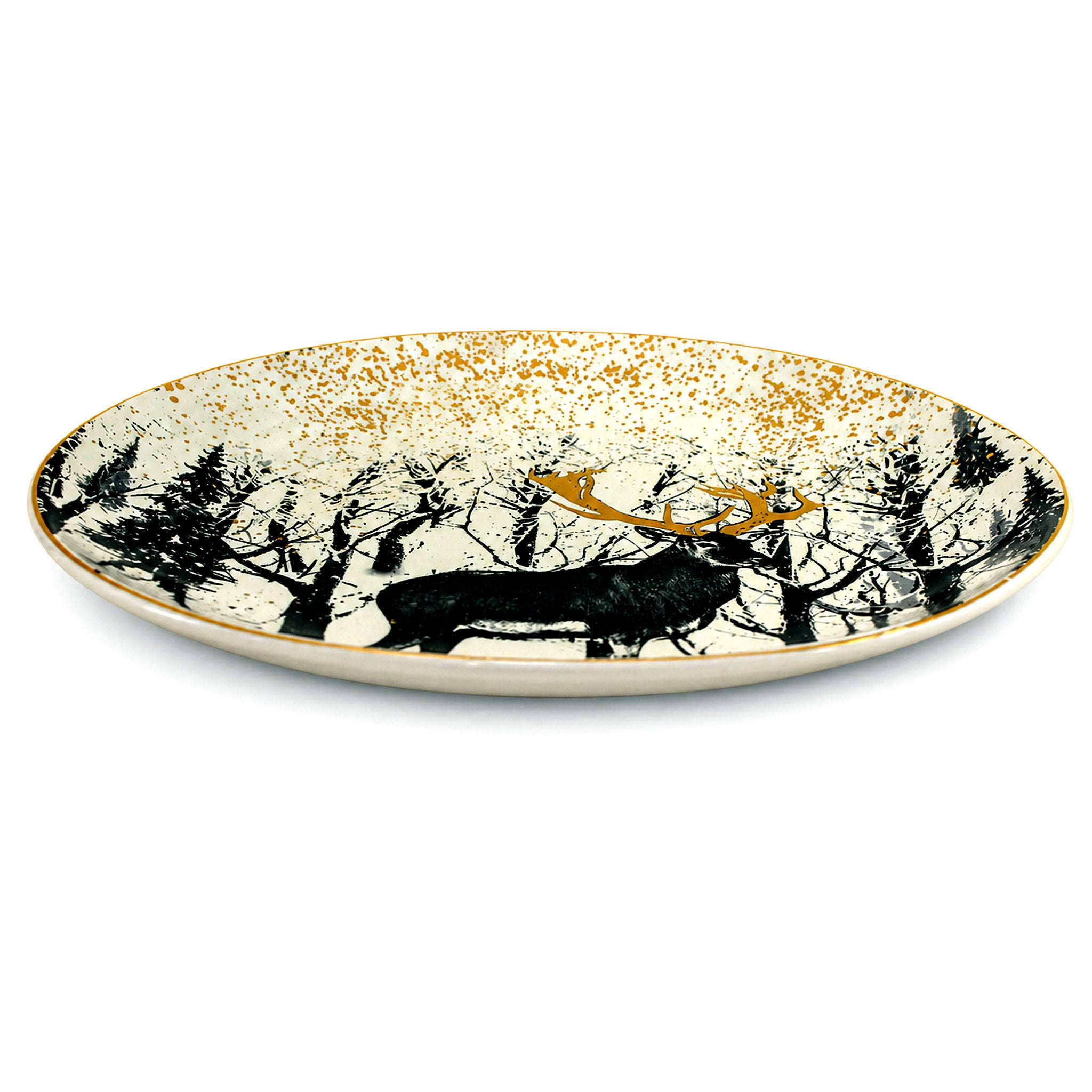 Danny Home 10-Inches Woodland Stag Ceramic Flat Dinner Plate Kaka Bawa Sons