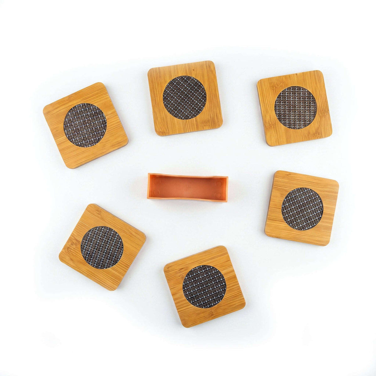 A1 6-Piece Wooden Square Coaster Set with Wooden Stand Kaka Bawa Sons
