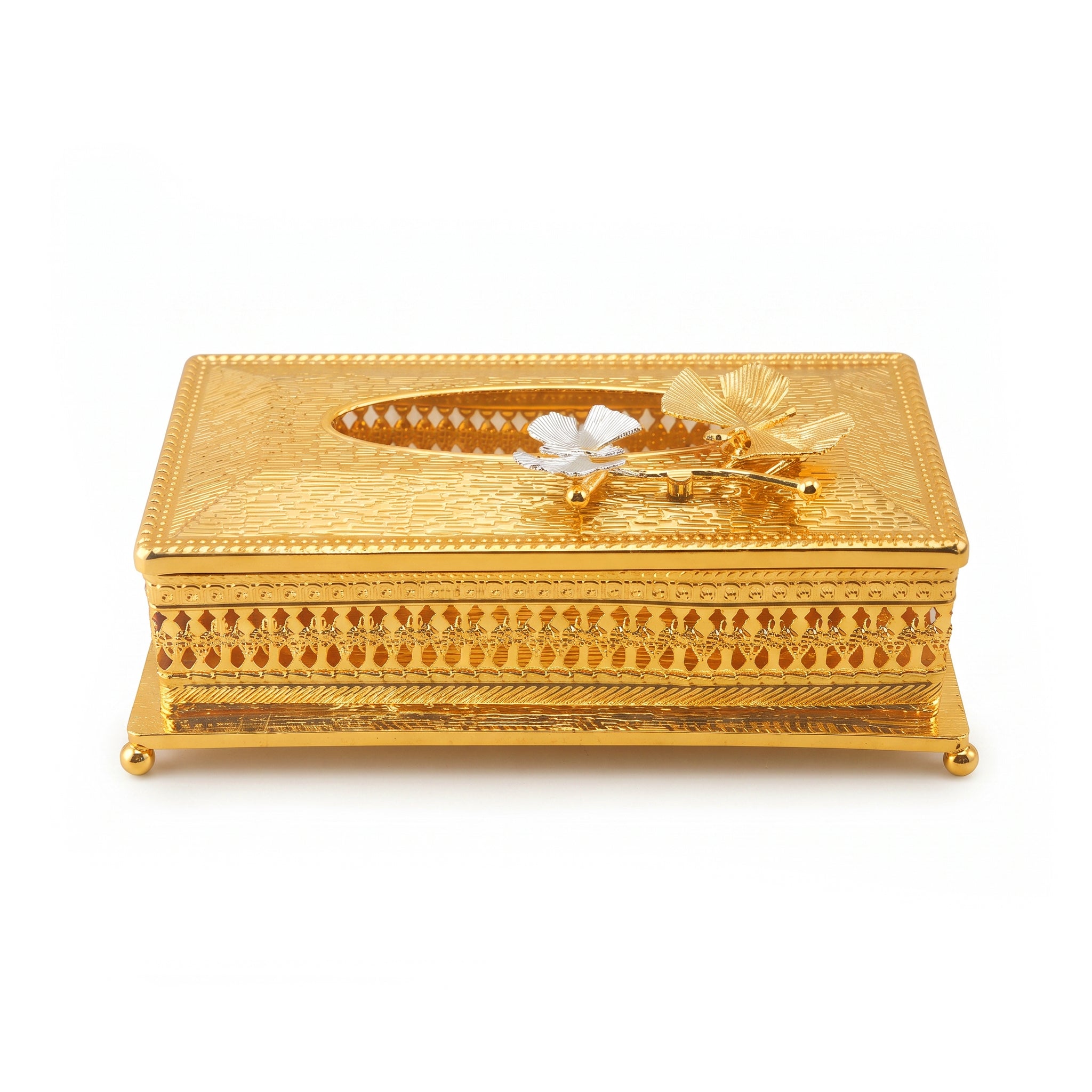 Fancy Metal Luxury Gold Decorative Tissue Box Holder with Butterfly Accent