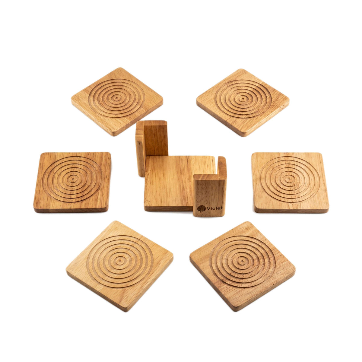 Violet 6-Piece Square Wooden Coasters With Wooden Stand Kaka Bawa Sons