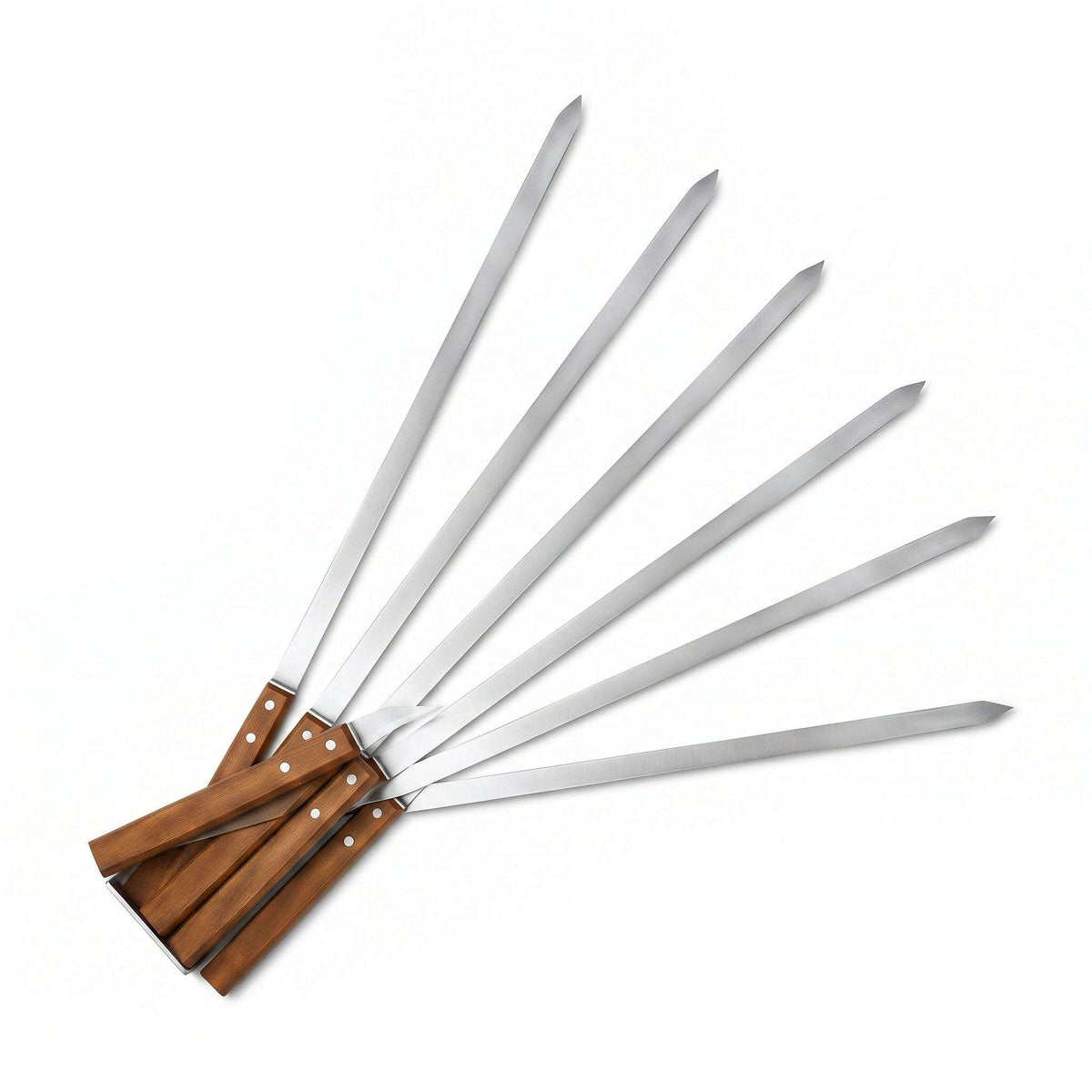 Z.B.K 18-Inch 6-Piece Stainless Steel B.B.Q Tikka Knife With Wooden Handle Set Kaka Bawa Sons