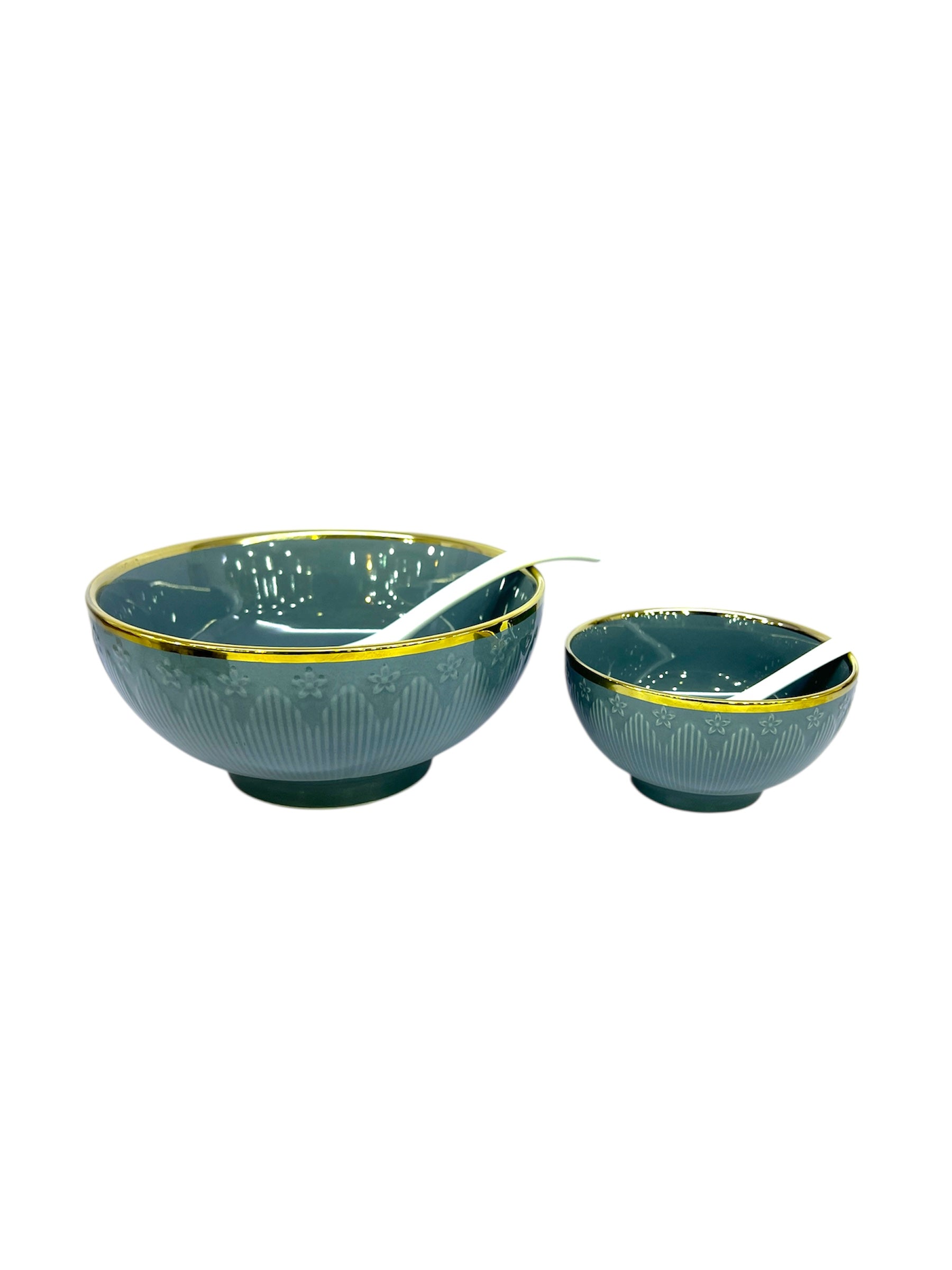 Onemore Soup Set Green With Golden Design (14/Pcs)