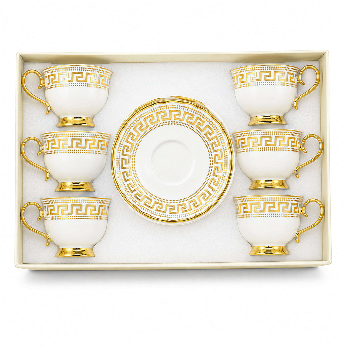Royal 6-Piece Ceramic "Luxury Greek" Cup And Saucer Set With Gift Box Kaka Bawa Sons