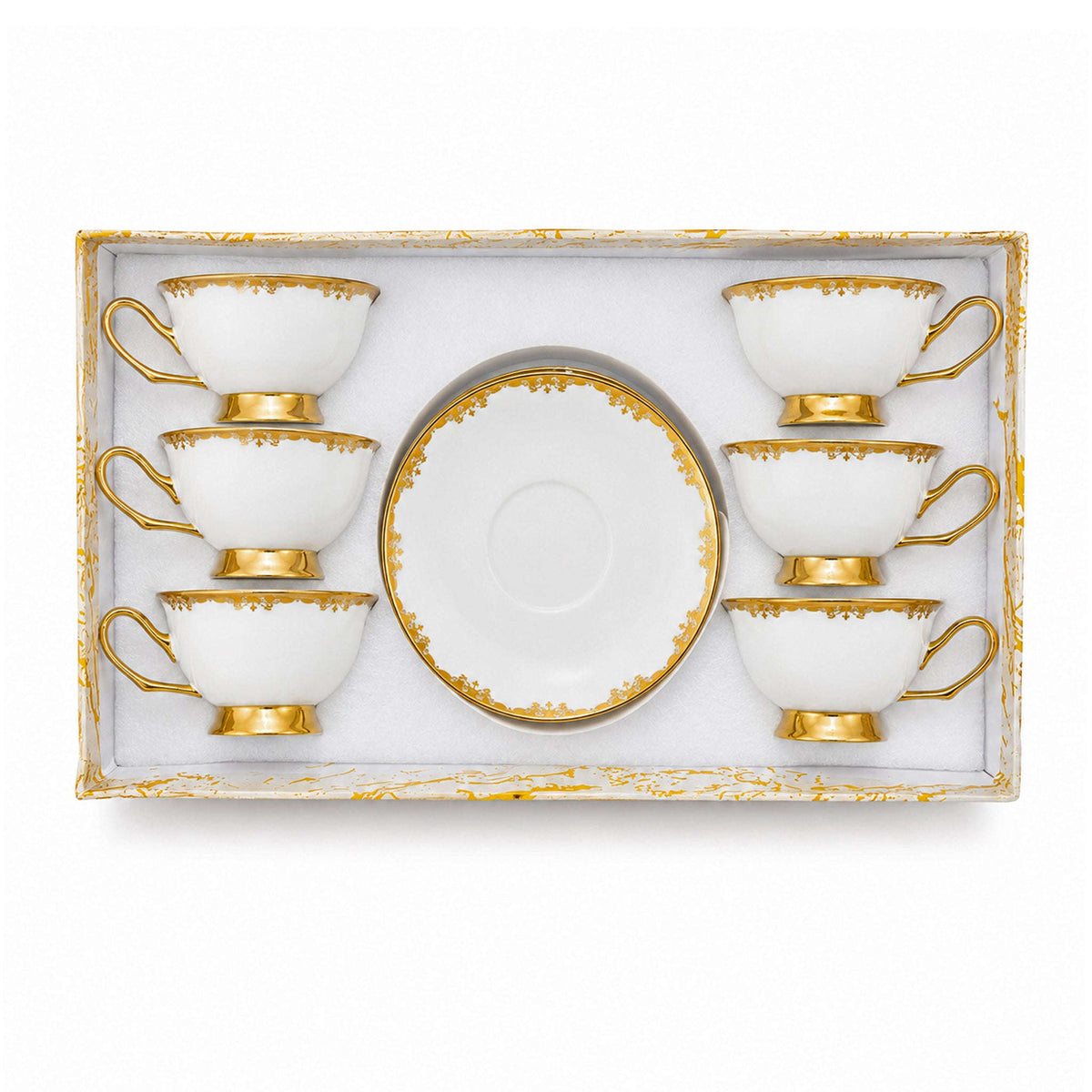 Royal 6-Piece Ceramic "Minimalist Gold Rim" Cup And Saucer Set With Gift Box Kaka Bawa Sons