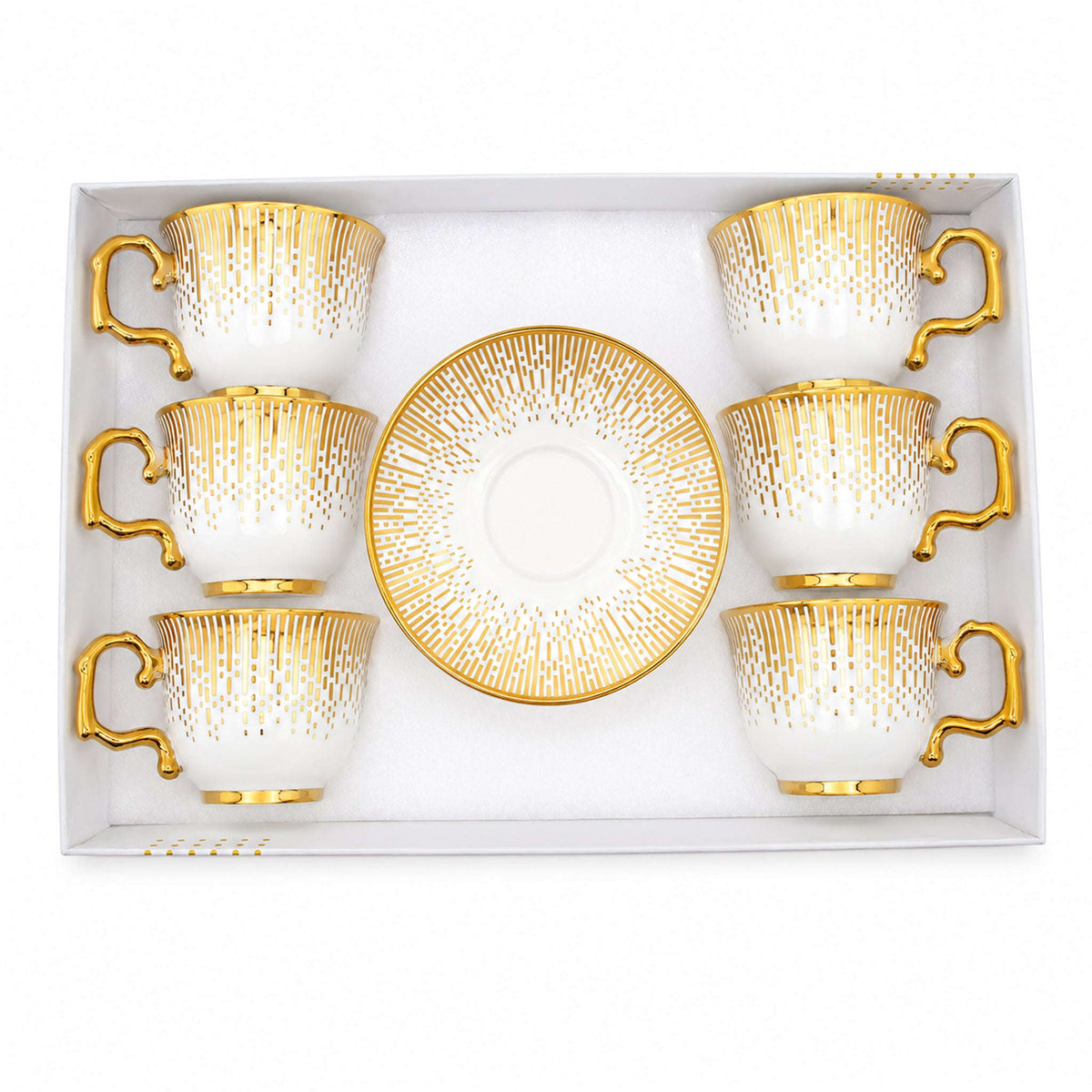 Royal 6-Piece Ceramic "Elegant Gold Rain" Cup And Saucer Set With Gift Box Kaka Bawa Sons