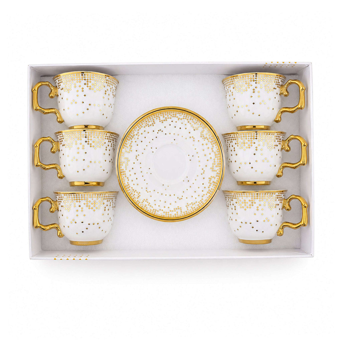 Royal 6-Piece Ceramic "Luxury Gold Confetti" Cup And Saucer Set With Gift Box Kaka Bawa Sons