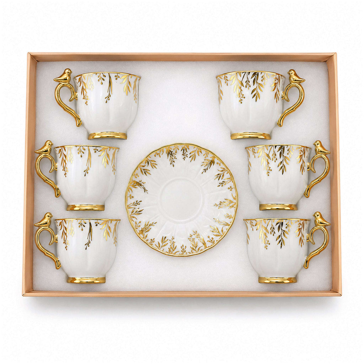 Royal 6-Piece Ceramic "Royal Gold Bird" Cup And Saucer Set With Gift Box Kaka Bawa Sons