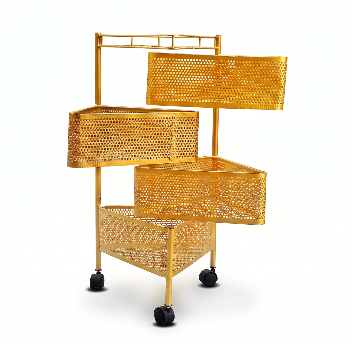 SK 4-Tier Stainless Steel Golden Triangular Storage Rack Kaka Bawa Sons