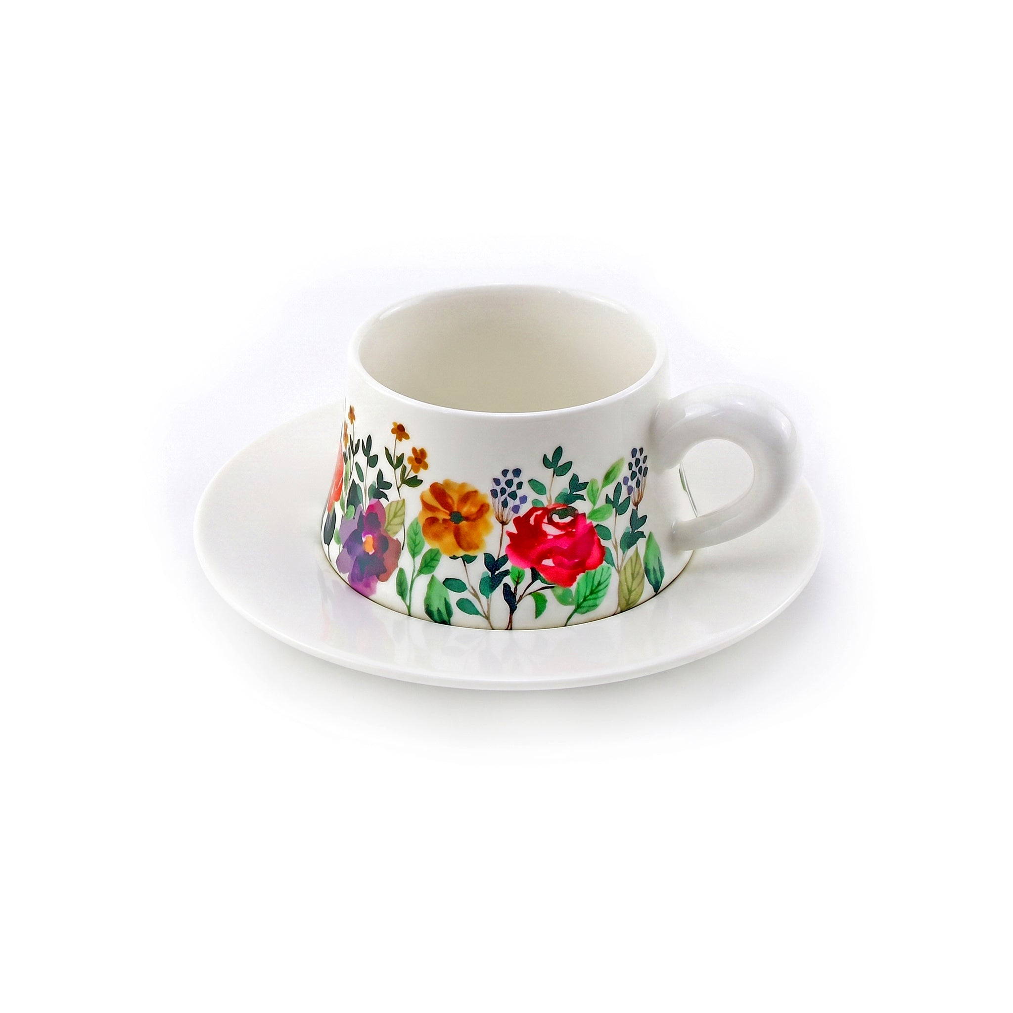 Watercolor Wildflower 300 ML Ceramic Mug with Saucer