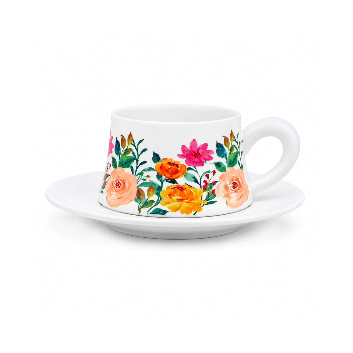 Watercolor Floral 300 mL Ceramic Cup And Saucer Kaka Bawa Sons