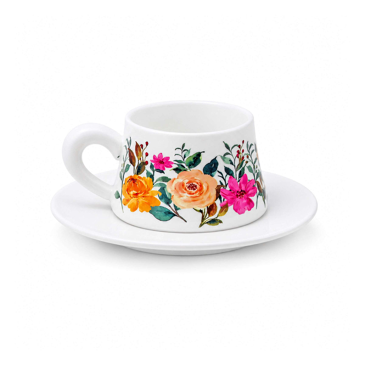 Watercolor Floral 300 mL Ceramic Cup And Saucer Kaka Bawa Sons