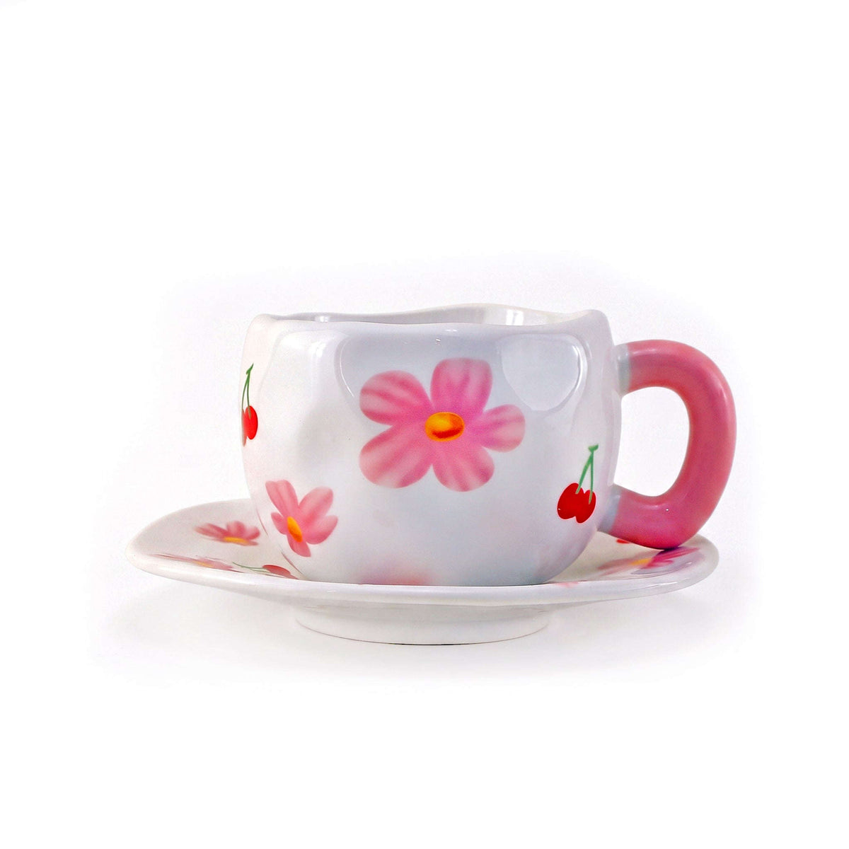 Cherry Blossom 300 ML Ceramic Mug With Saucer Kaka Bawa Sons