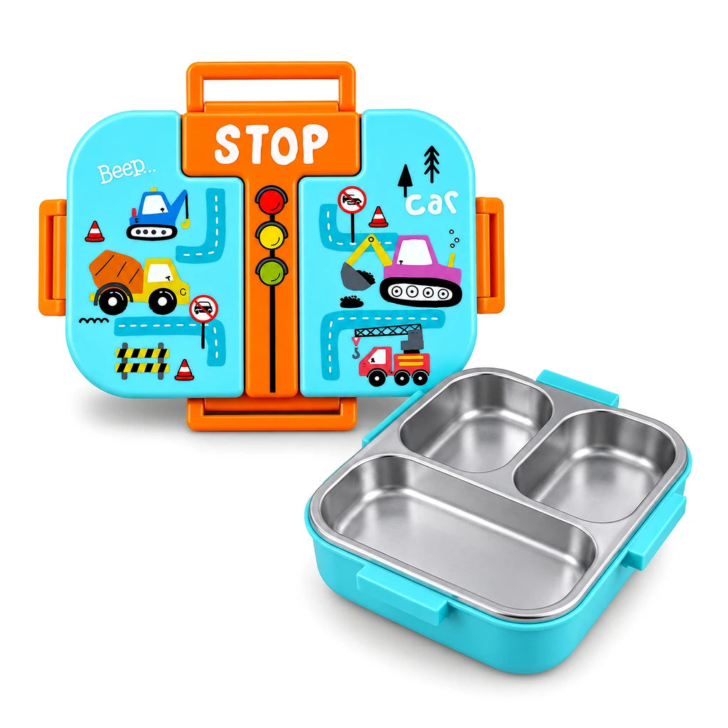 Laxson 3-Compartment 600 ML Stainless Steel Lunch Box | Construction Vehicles Design